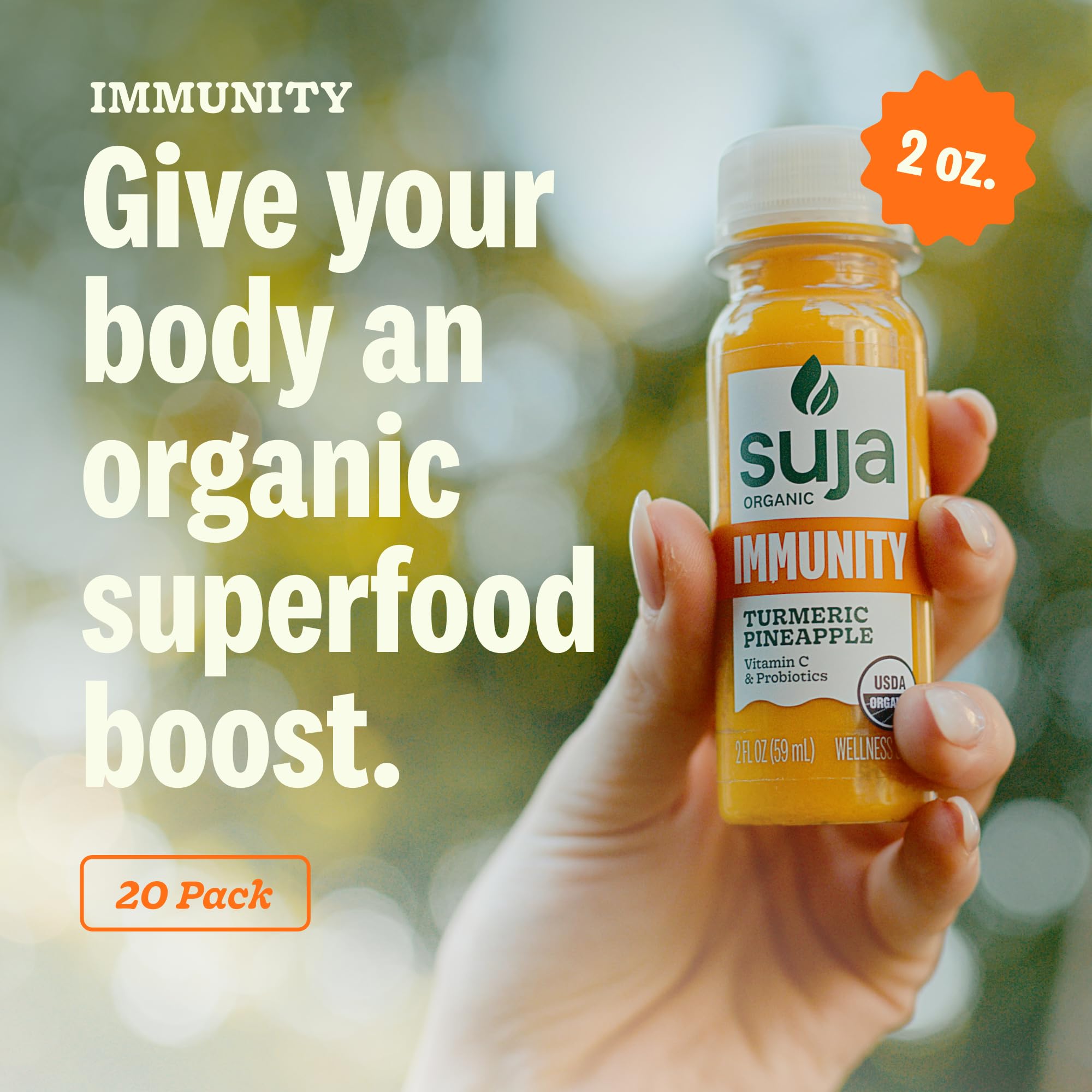 Suja Organic Immunity Defense Shot (20 Pack) with Turmeric and Ginger | Immunity Boost & Support | Functional Shots | Cold-Pressed Juice with Live Probiotics | Plant-Based & Gluten-Free (20 Pack)
