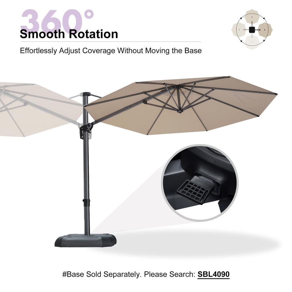 PURPLE LEAF 10 Feet Patio Umbrella Outdoor Cantilever Round Umbrella Aluminum Offset Umbrella with 360-degree Rotation for Garden Deck Pool Patio, Beige