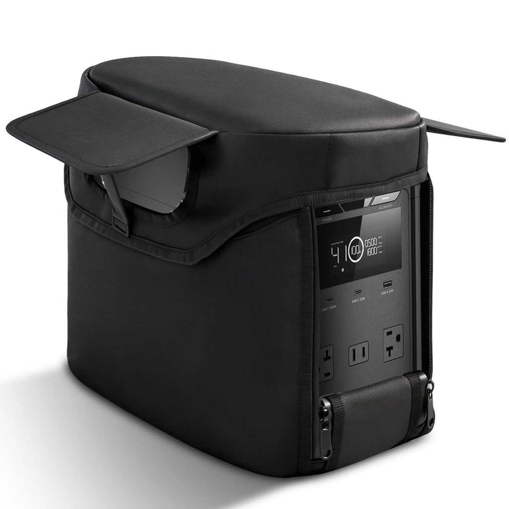 Heavy-Duty Case Compatible with EcoFlow DELTA 3 Series (Plus, Classic, 1500), Waterproof 1680D Oxford Protective Cover with Heat Dissipation Vents & Clear LCD Window (Black)