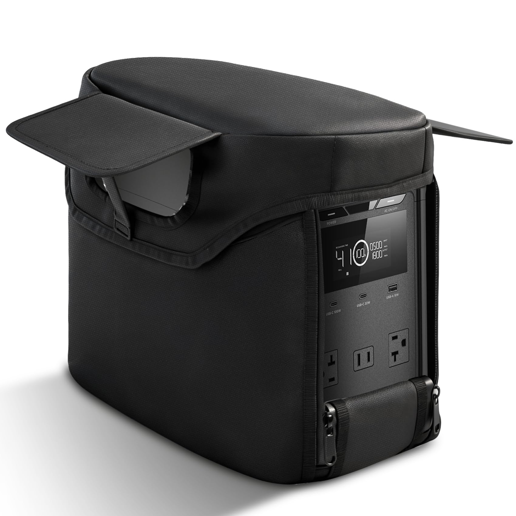 Heavy-Duty Case Compatible with EcoFlow DELTA 3 Series (Plus, Classic, 1500), Waterproof 1680D Oxford Protective Cover with Heat Dissipation Vents & Clear LCD Window (Black)
