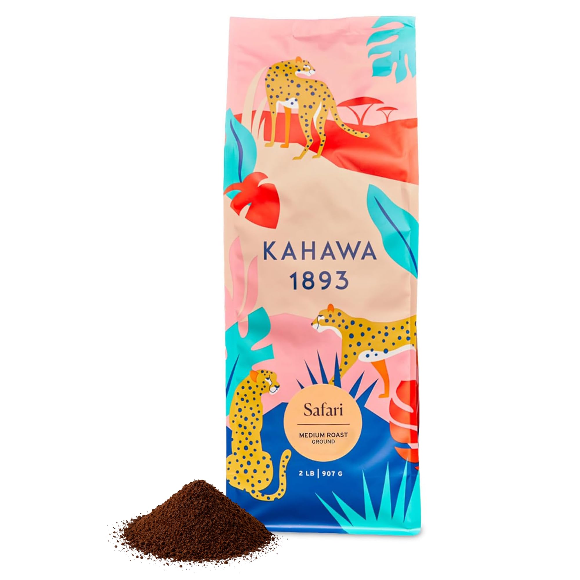 Kahawa 1893 Ground Coffee Medium Roast Safari Blend 2 LB - As Seen on Shark Tank, High Antioxidants, Naturally Sweet, Organically Grown, Ethically & Sustainably Sourced