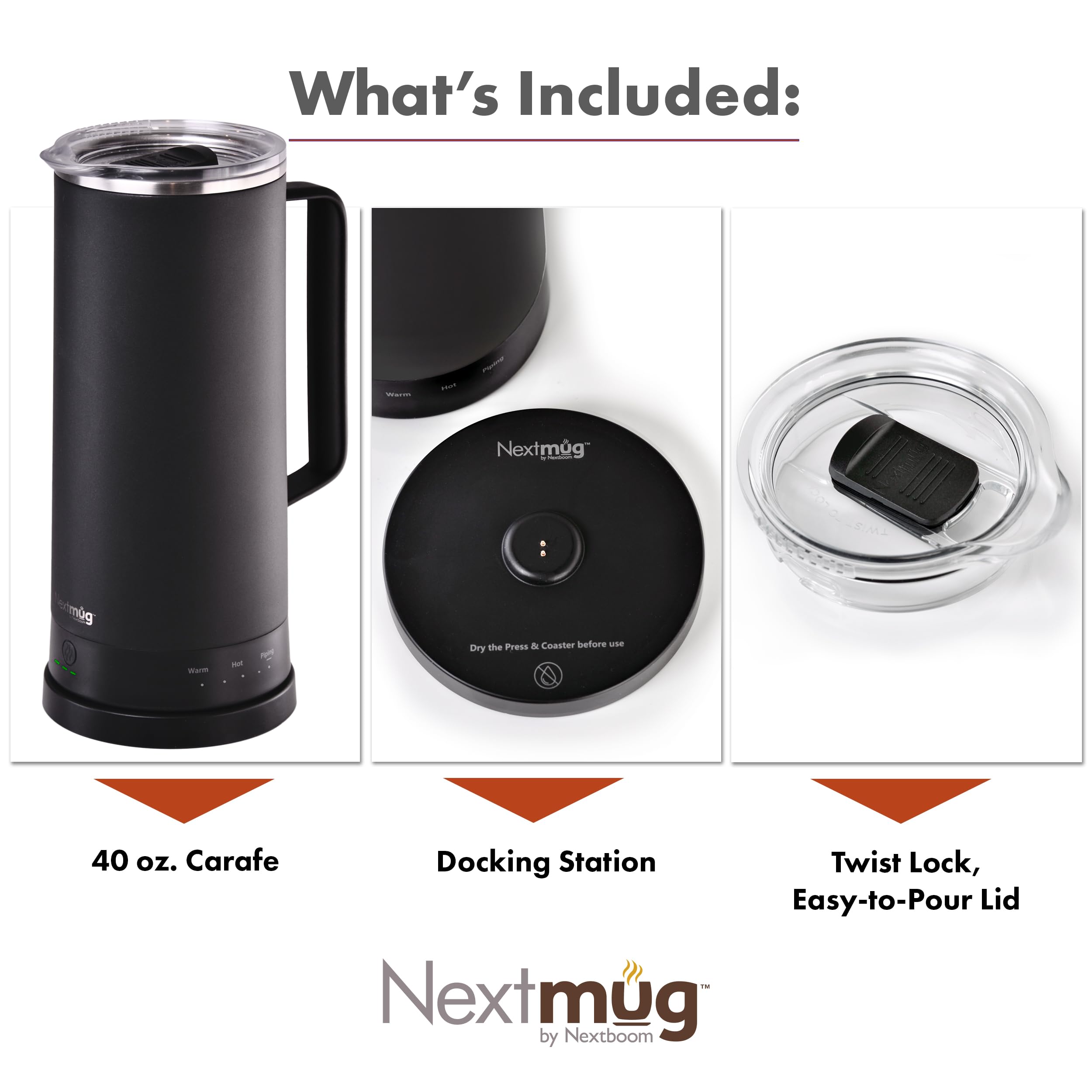 Nextmug Carafe - Self-Heating, Temperature Controlled Coffee & Tea Carafe (Black - 40 oz.)