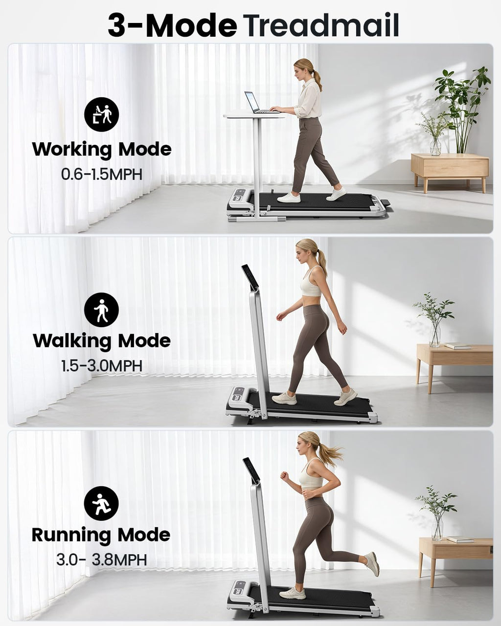 Yagud Walking Pad Treadmill for Home Office, Portable Under Desk Treadmill with Remote Control and LED Display, Walking Jogging Running Machine