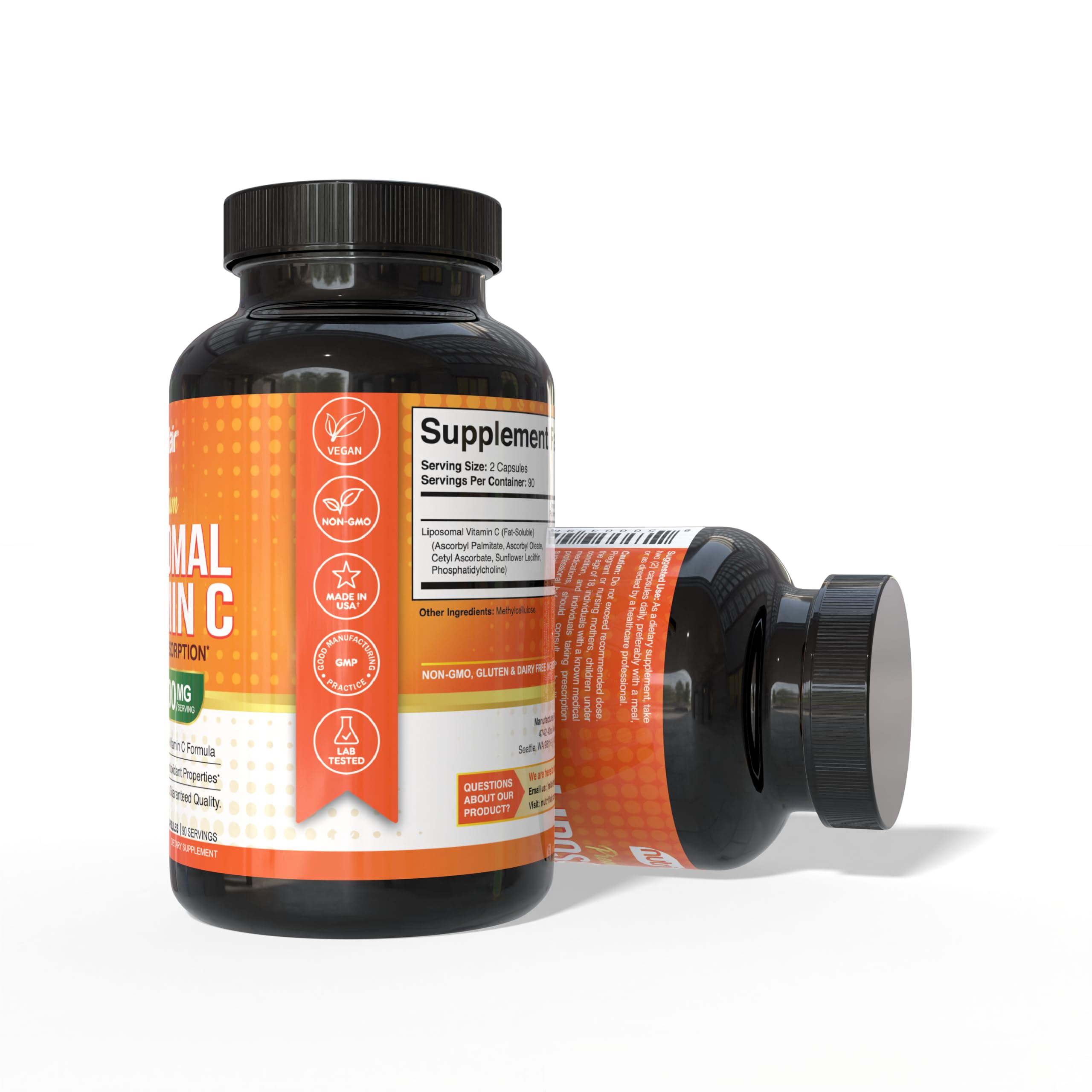 NutriFlair Liposomal Vitamin C 1700mg, 180 Capsules - High Absorption, Fat Soluble VIT C, Higher Bioavailability Immune System Support & Collagen Booster, Non-GMO, Vegan Pills