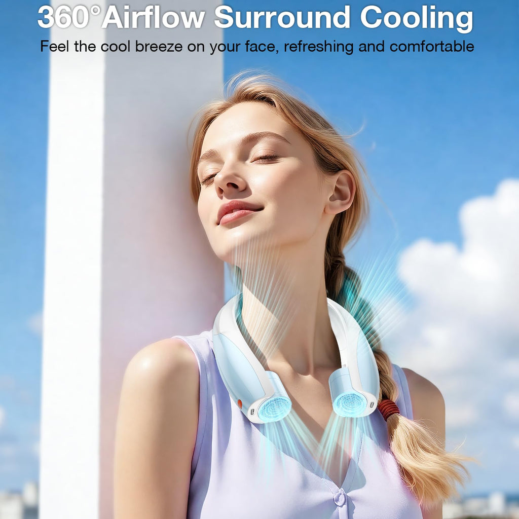 Elrerue Portable Neck Fan, 6 Speeds Rechargeable Personal Fan with AI Chips, Hands-Free 360° Faster Cooling Wearable Fan, Ultra Quiet for Home, Office, Travel, Indoor, Outdoor - Sky Blue