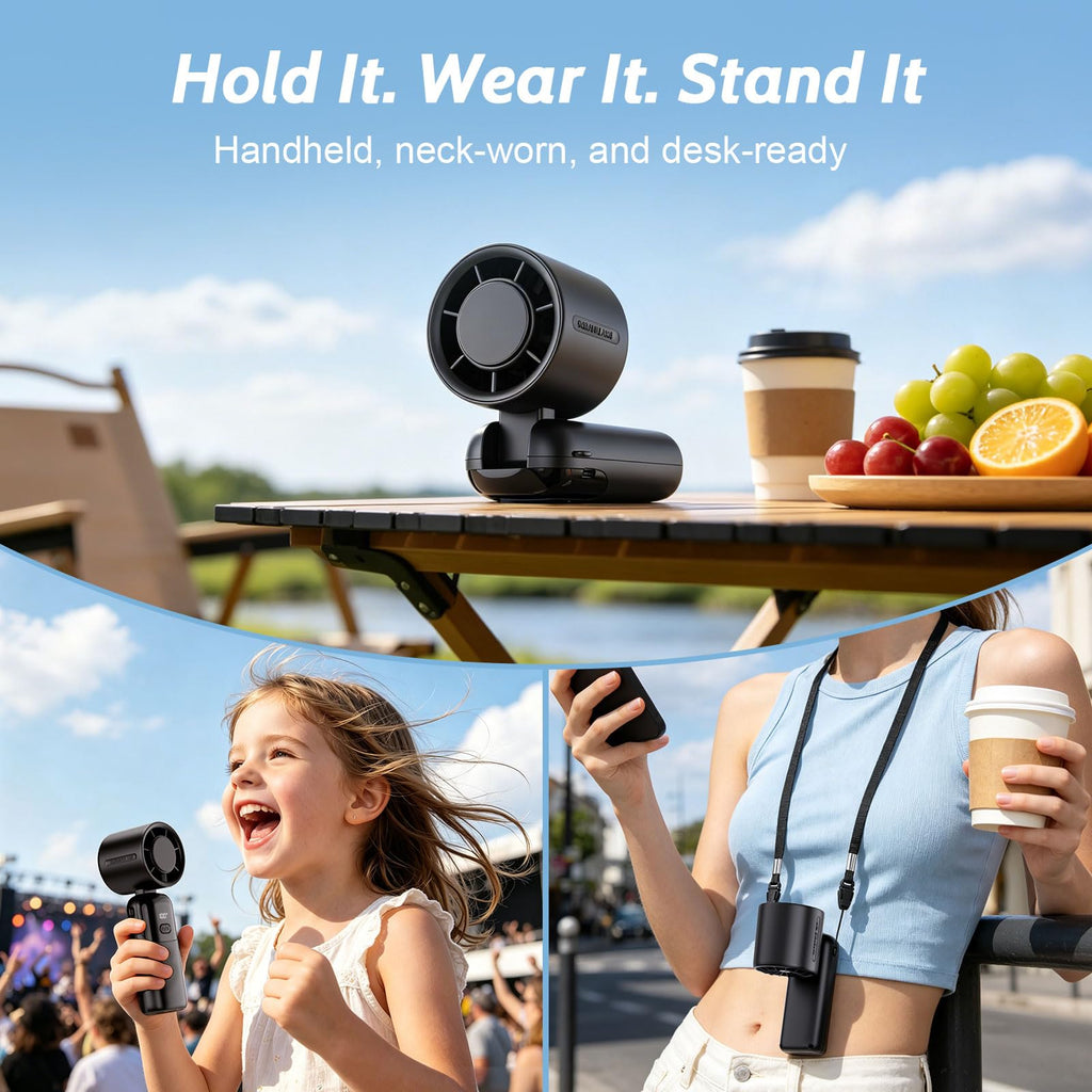 Portable Handheld Turbo Fan, 5000mAh USB-C Rechargeable Mini Pocket Fan with 1-100 Speeds, LED Display, Strong Airflow,12H Runtime, 3 in 1 Hand Fan for Travel, Outdoor, Beach, Gifts for Women, Men