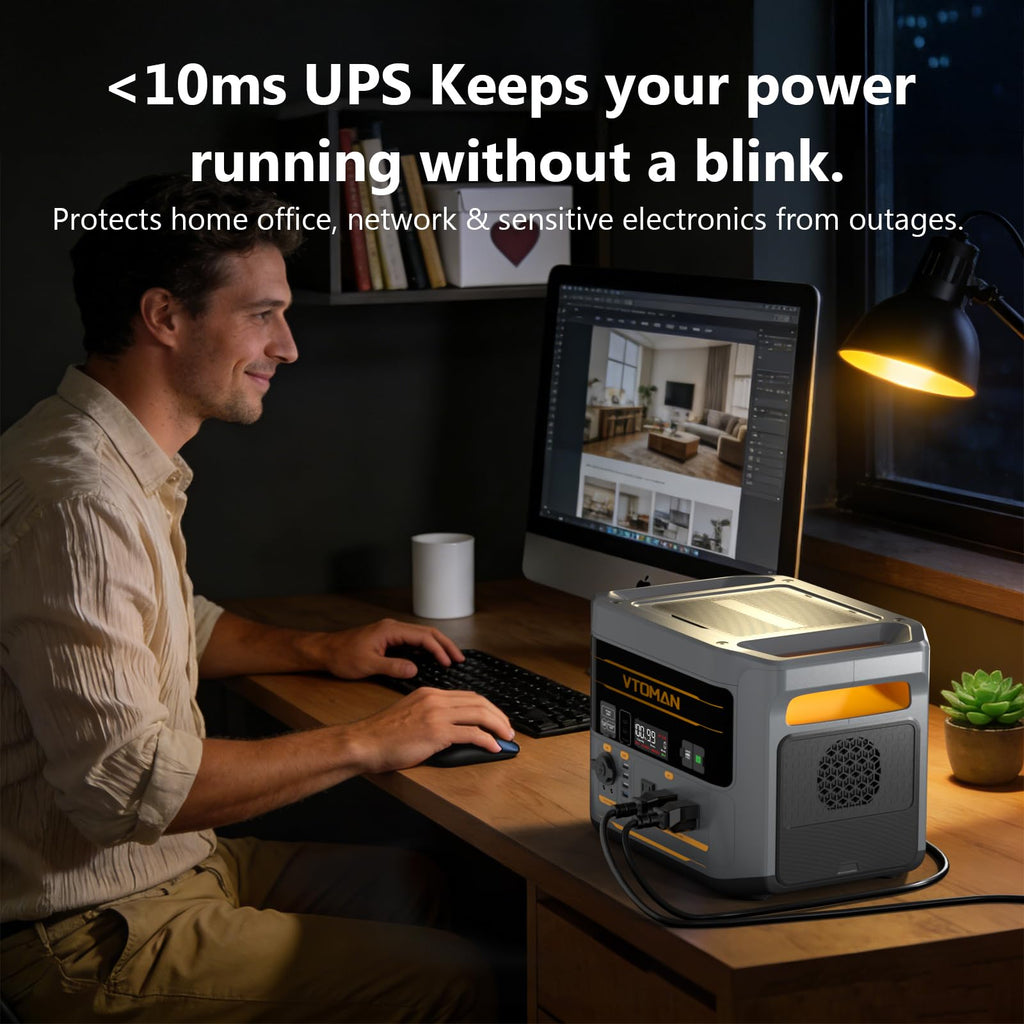 VTOMAN FlashSpeed Pro 3600 Portable Power Station, 3096Wh LFP Battery Solar Generator with 400W Solar Panel, 2Hr Fast AC Charge, 25% Efficient, UPS Home Backup with Wheels, for Outdoor RV Emergency