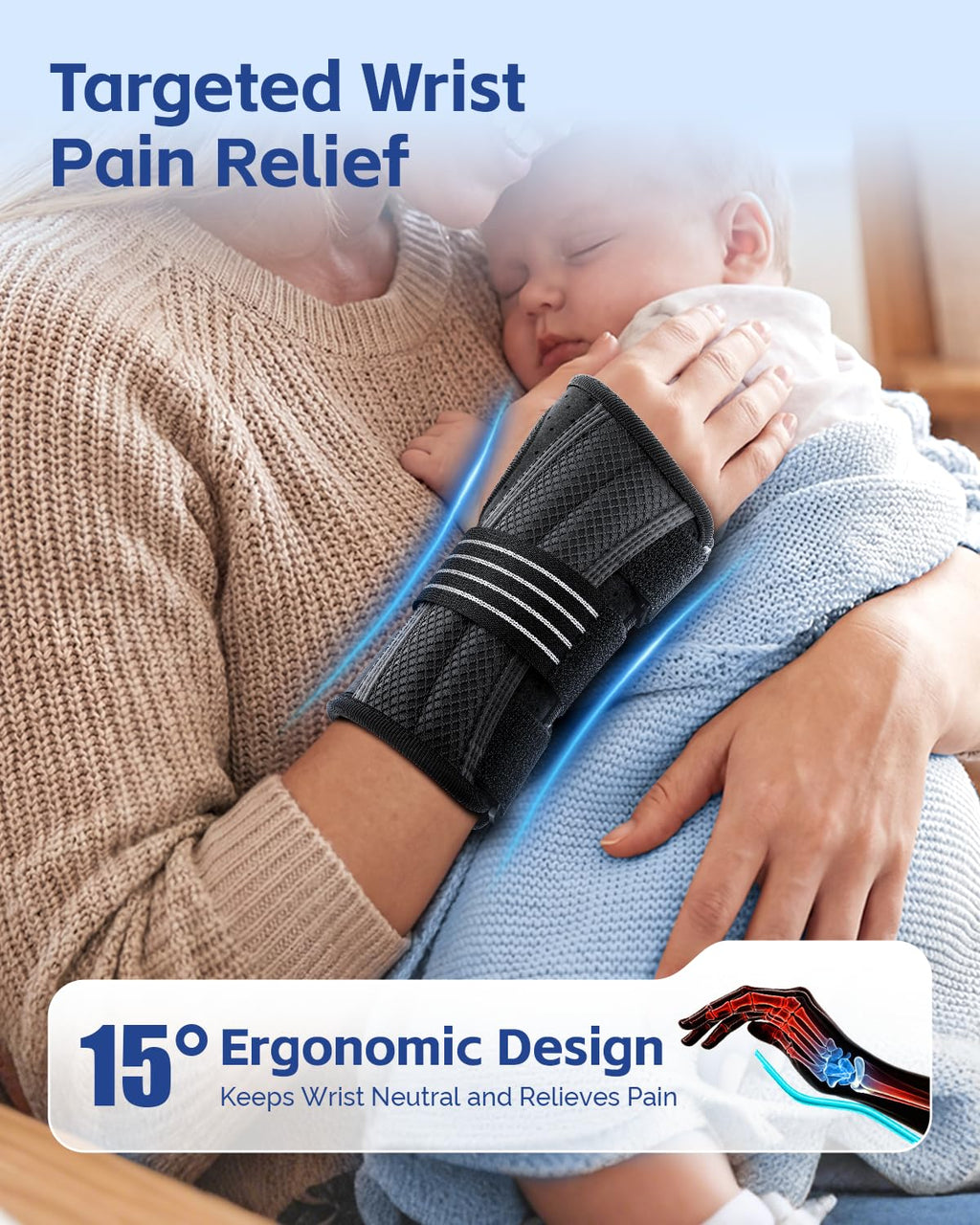 FEATOL Lightweight Carpal Tunnel Wrist Brace for Daily Work, 7 inches Comfortable & Adjustable Night Support for Women Men, Hand Brace With Splint Pain Relief for Tendonitis, Sprains, Arthritis, Right Hand, Medium