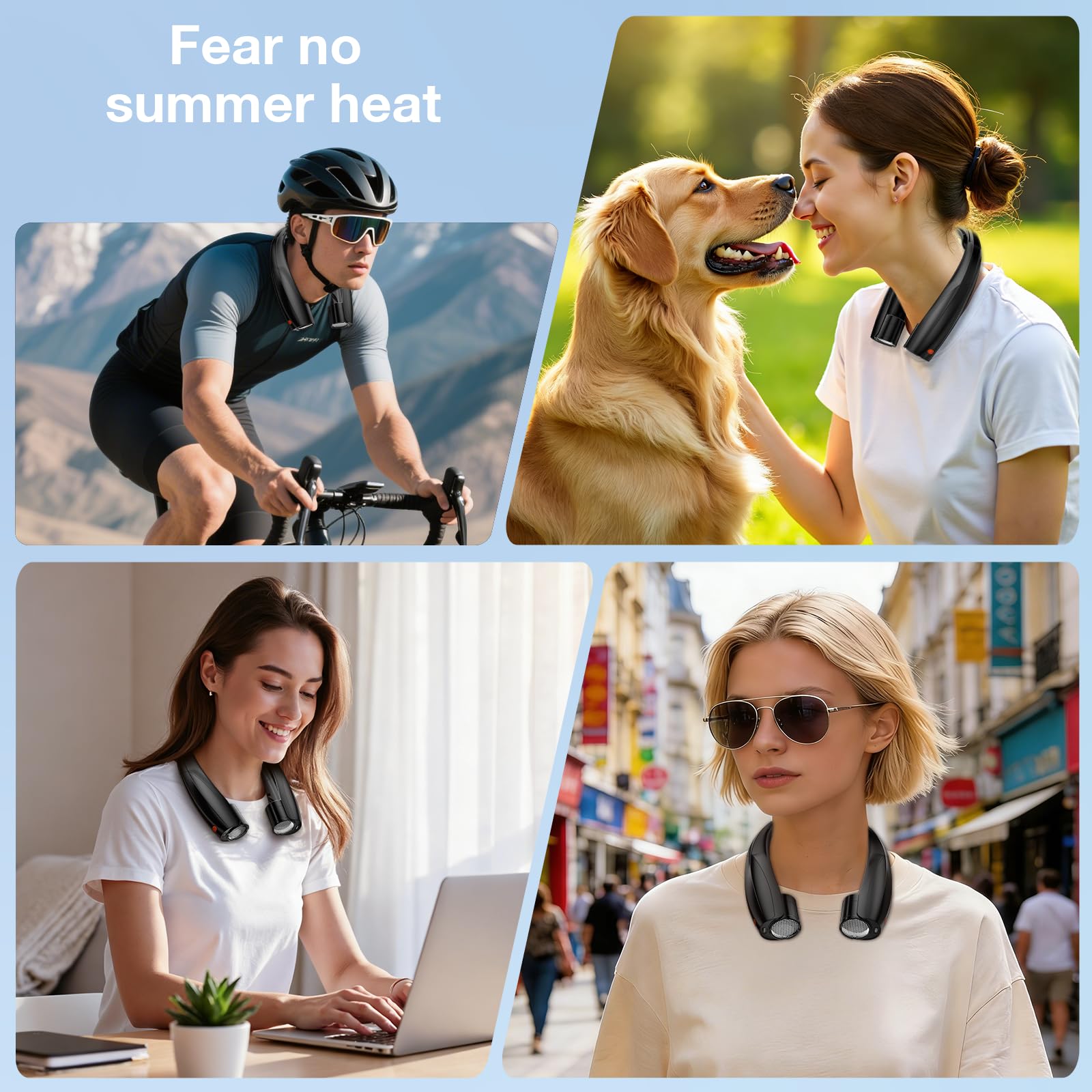Elrerue Portable Neck Fan, 6 Speeds Rechargeable Personal Fan with AI Chips, Hands-Free 360° Faster Cooling Wearable Fan, Ultra Quiet for Home, Office, Travel, Indoor, Outdoor - Black