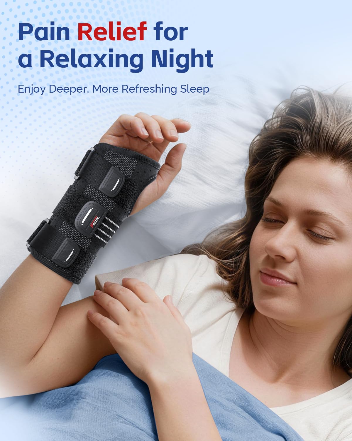 FEATOL Lightweight Carpal Tunnel Wrist Brace for Daily Work, 7 inches Comfortable & Adjustable Night Support for Women Men, Hand Brace With Splint Pain Relief for Tendonitis, Sprains, Arthritis, Right Hand, Medium