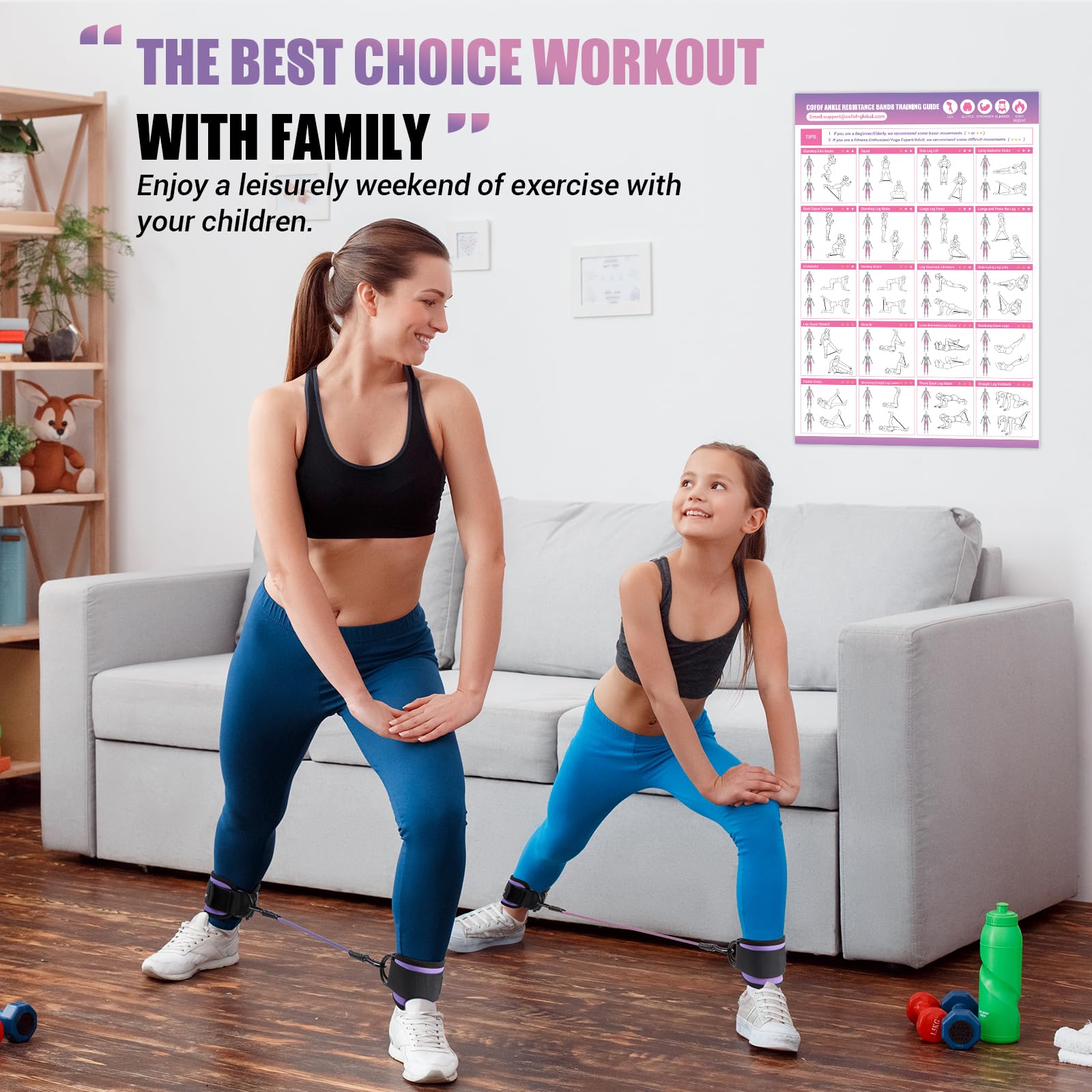 Ankle Resistance Bands with Cuffs, Ankle Bands for Working Out, Kickbacks Hip, Leg Glute Exercise Equipment with Training Poster, Resistance Workout Equipment for Women(Purple)