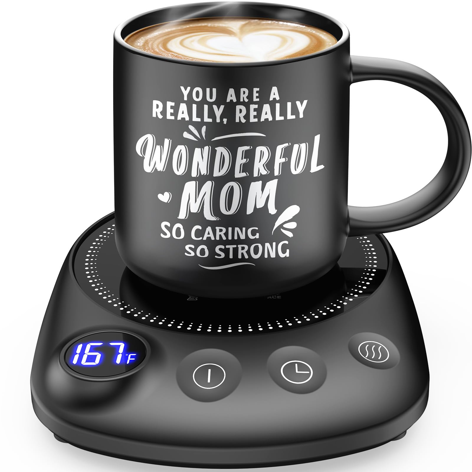 KitchekShop Coffee Mug Warmer - Fastest Heating & Highest Temperature, Coffee Cup Warmer for Desk Auto Shut Off, 4 Temp Settings & 1-12H Timer, Smart Electric Beverage Warmer for Coffee (Glossy Black)