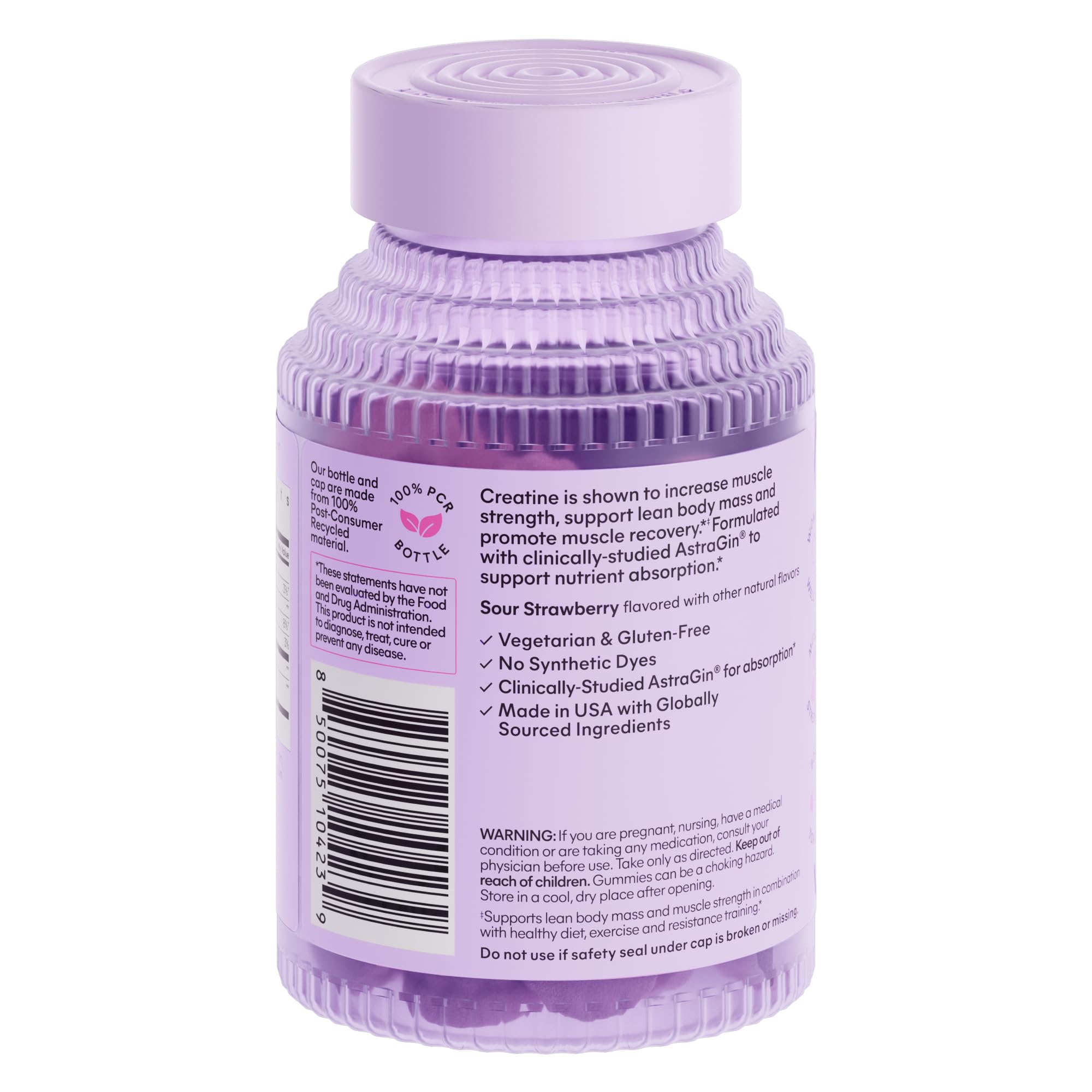 Lemme Creatine Monohydrate Gummies for Women and Men, 5g Dose to Support Lean Muscle, Strength, Recovery, Cognitive Health, w/Ginseng for Absorption, Sour Strawberry, NSF Certified, 60 Gummies