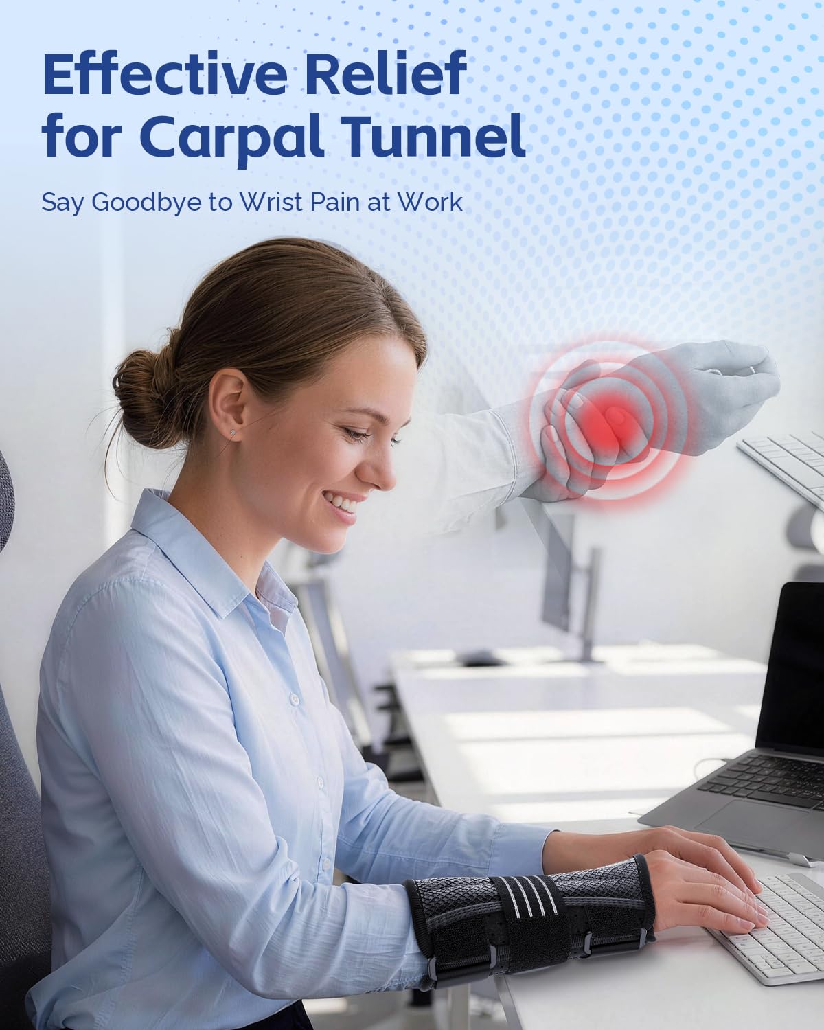 FEATOL Lightweight Carpal Tunnel Wrist Brace for Daily Work, 7 inches Comfortable & Adjustable Night Support for Women Men, Hand Brace With Splint Pain Relief for Tendonitis, Sprains, Arthritis, Right Hand, Medium