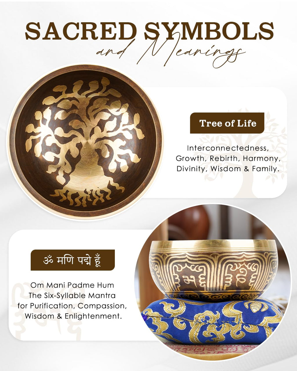Tibetan Singing Bowls – Hand-Hammered in Nepal, Authentic Meditation Sound Bowls for Yoga, Chakra Healing, Mindfulness & Spiritual Self-Care Gifts for Women