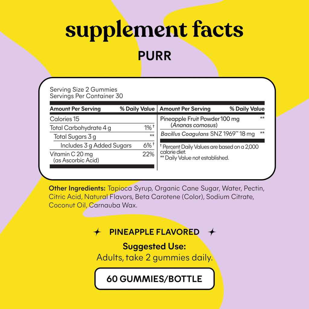 Lemme Purr Vaginal Probiotic Gummies for Women - Balanced pH, Healthy Odor, Yeast Balance & Flora Support + Vitamin C for Immune Health - Tasty Pineapple (60 Count) (Pack of 2)