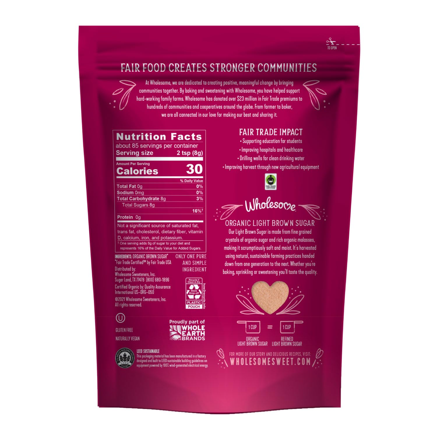 Wholesome Fair Trade Organic Light Brown Sugar, 24oz, 6-Pack