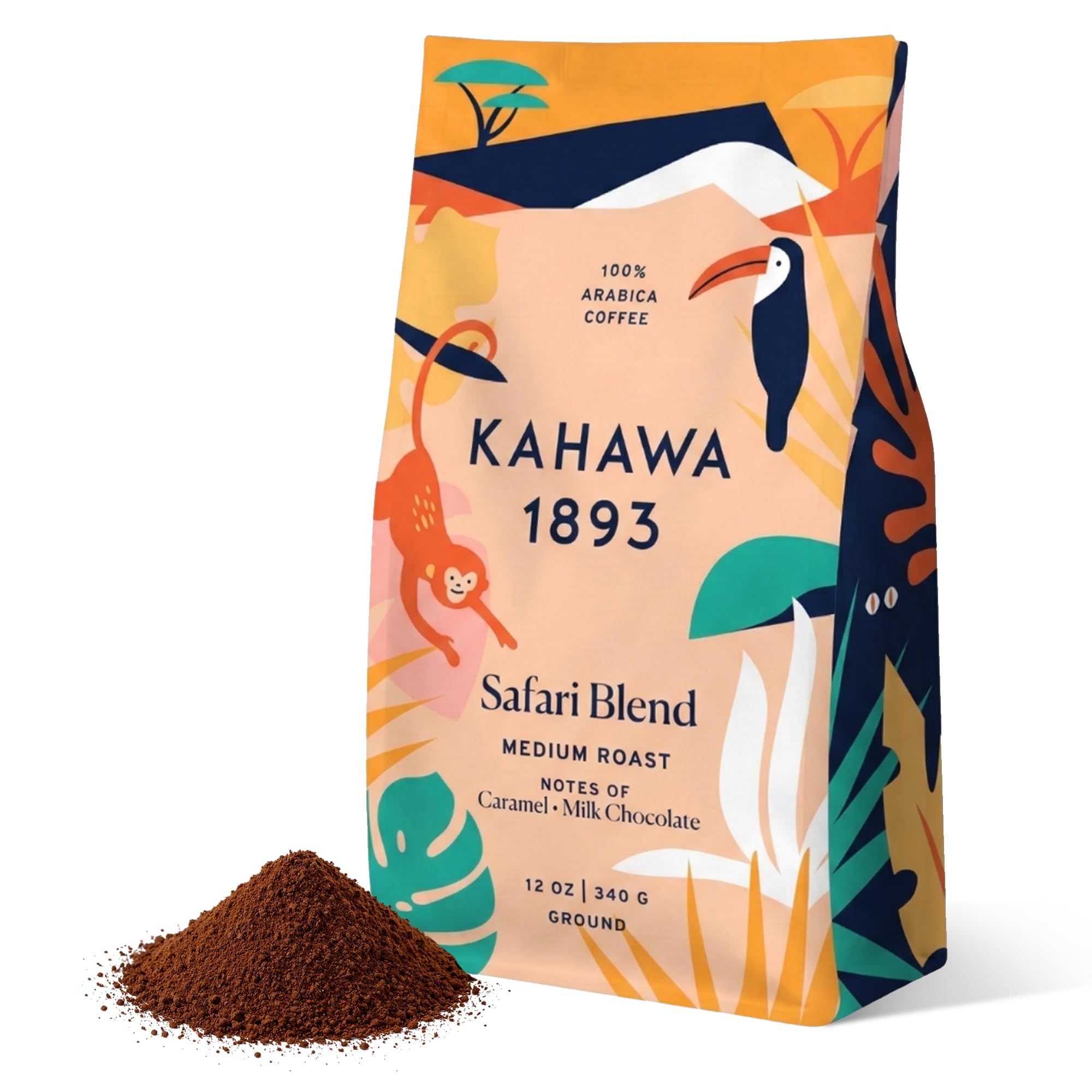Kahawa 1893 Ground Coffee Medium Roast Safari Blend 12 Oz - As Seen on Shark Tank, High Antioxidants, Naturally Sweet, Organically Grown, Ethically & Sustainably Sourced