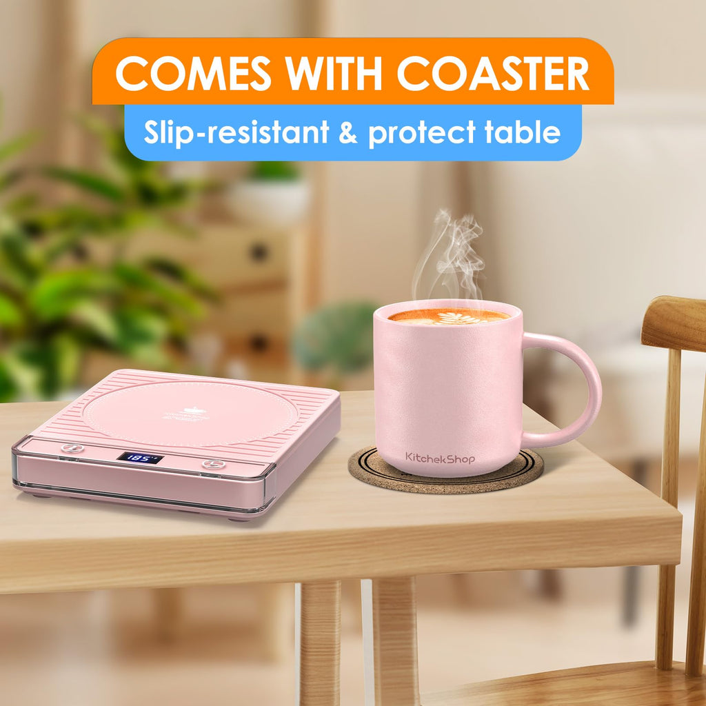 Pink Mug Warmer Set for Desk, Coffee Cup Warmer with Matching Cup, Cute Electric Beverage Warmer for Coffee Tea Milk, Ideal for Office & Home