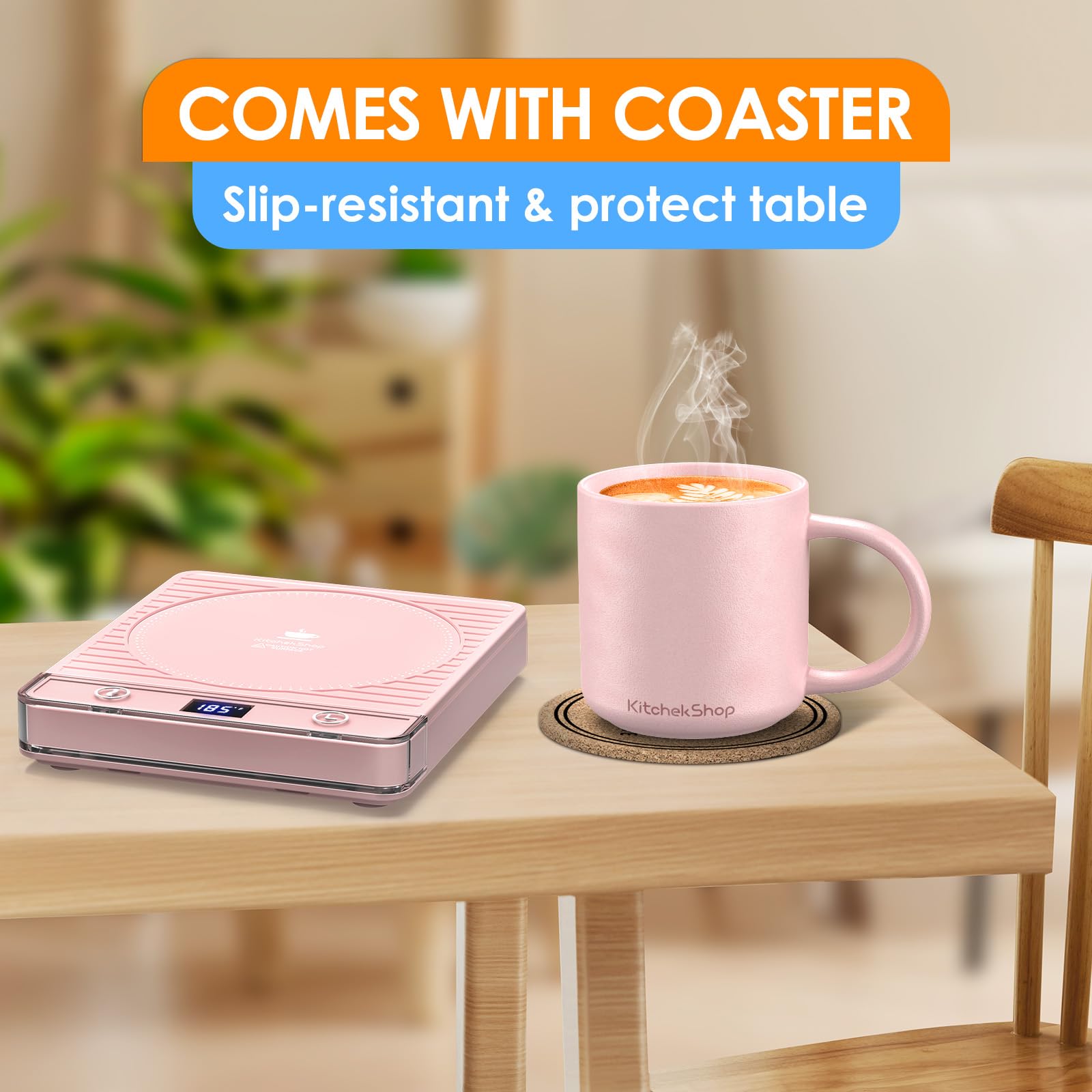 Pink Mug Warmer Set for Desk, Coffee Cup Warmer with Matching Cup, Cute Electric Beverage Warmer for Coffee Tea Milk, Ideal for Office & Home