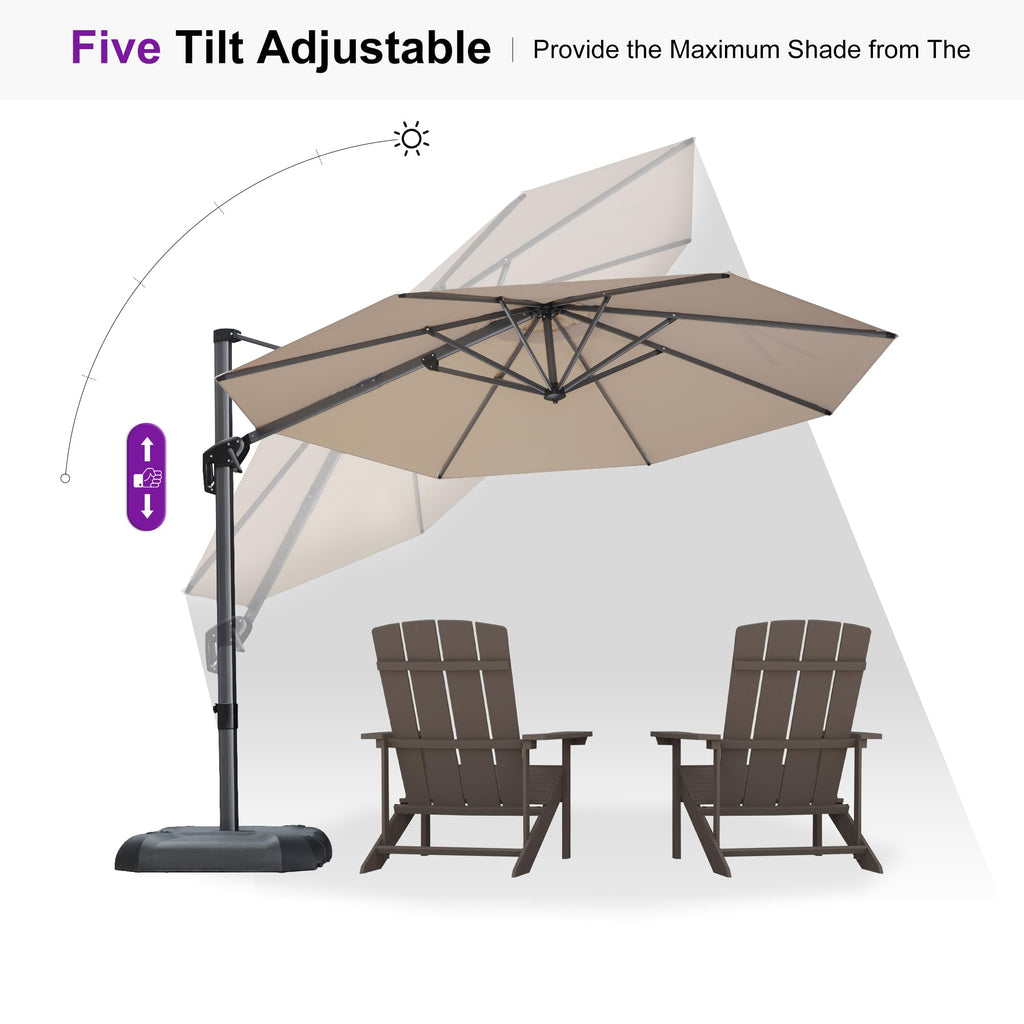 PURPLE LEAF 10 Feet Patio Umbrella Outdoor Cantilever Round Umbrella Aluminum Offset Umbrella with 360-degree Rotation for Garden Deck Pool Patio, Beige