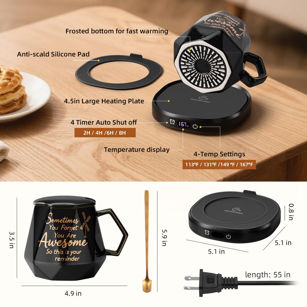 You're Awesome Coffee Mug Warmer Set, Smart Electric Coffee Cup Warmer for Desk Office, 4 Temperature Setting & 8H Auto Shut Off Candle Heater Beverage Coffee Warmer Birthday Thank You Gifts for Women