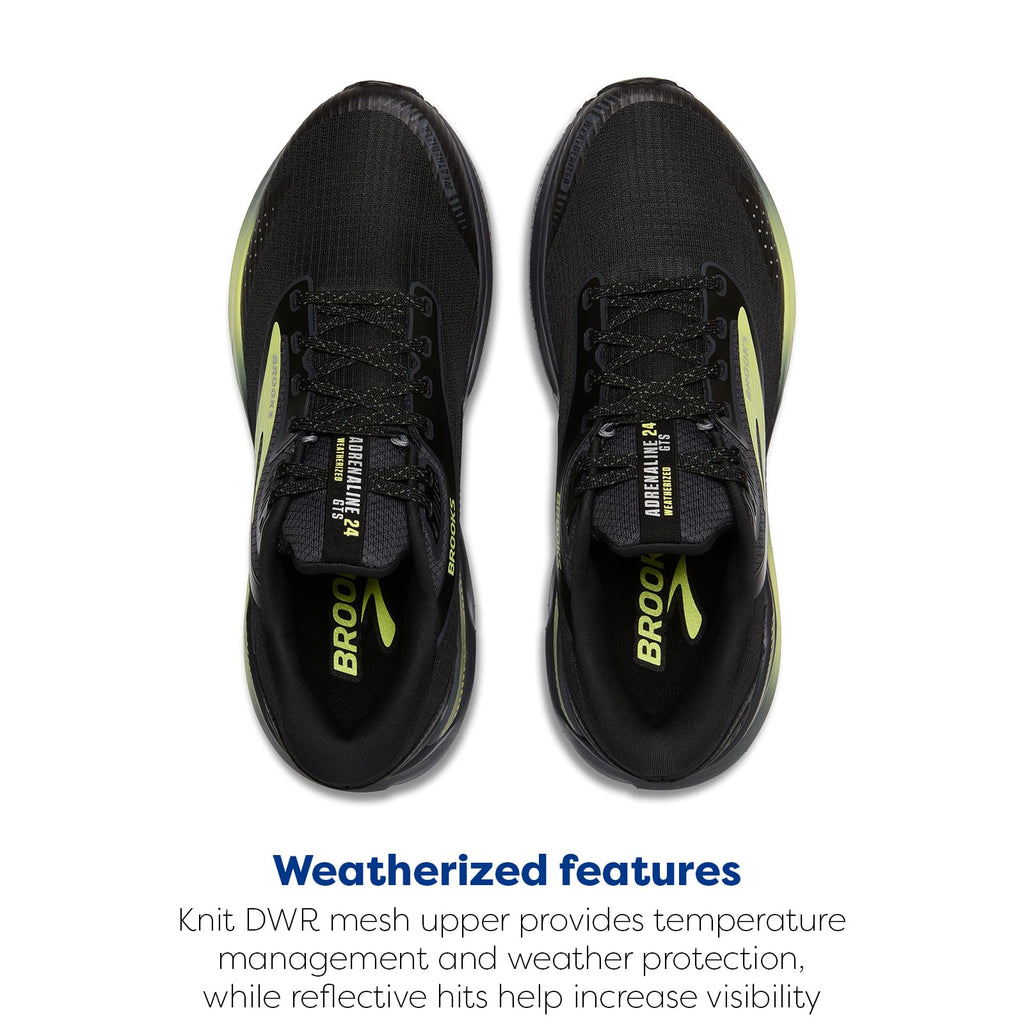 Brooks Men’s Adrenaline GTS 24 Weatherized Supportive Running Shoe - Black/Ebony/New Yellow - 10.5 Medium