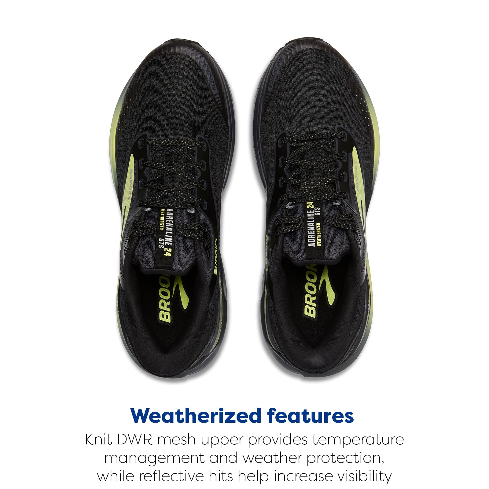 Brooks Men’s Adrenaline GTS 24 Weatherized Supportive Running Shoe - Black/Ebony/New Yellow - 10.5 Medium