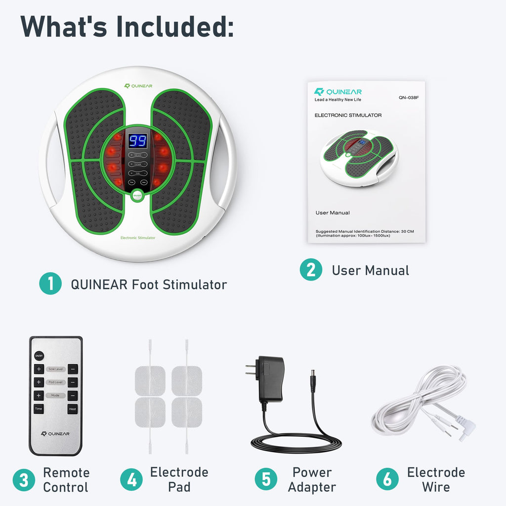 QUINEAR Foot Massager with TENS & EMS for Neuropathy, Foot Stimulator for Pain Relief and Circulation, Nerve Muscle Massager with Remote Control, Relieve Swelling and RLS