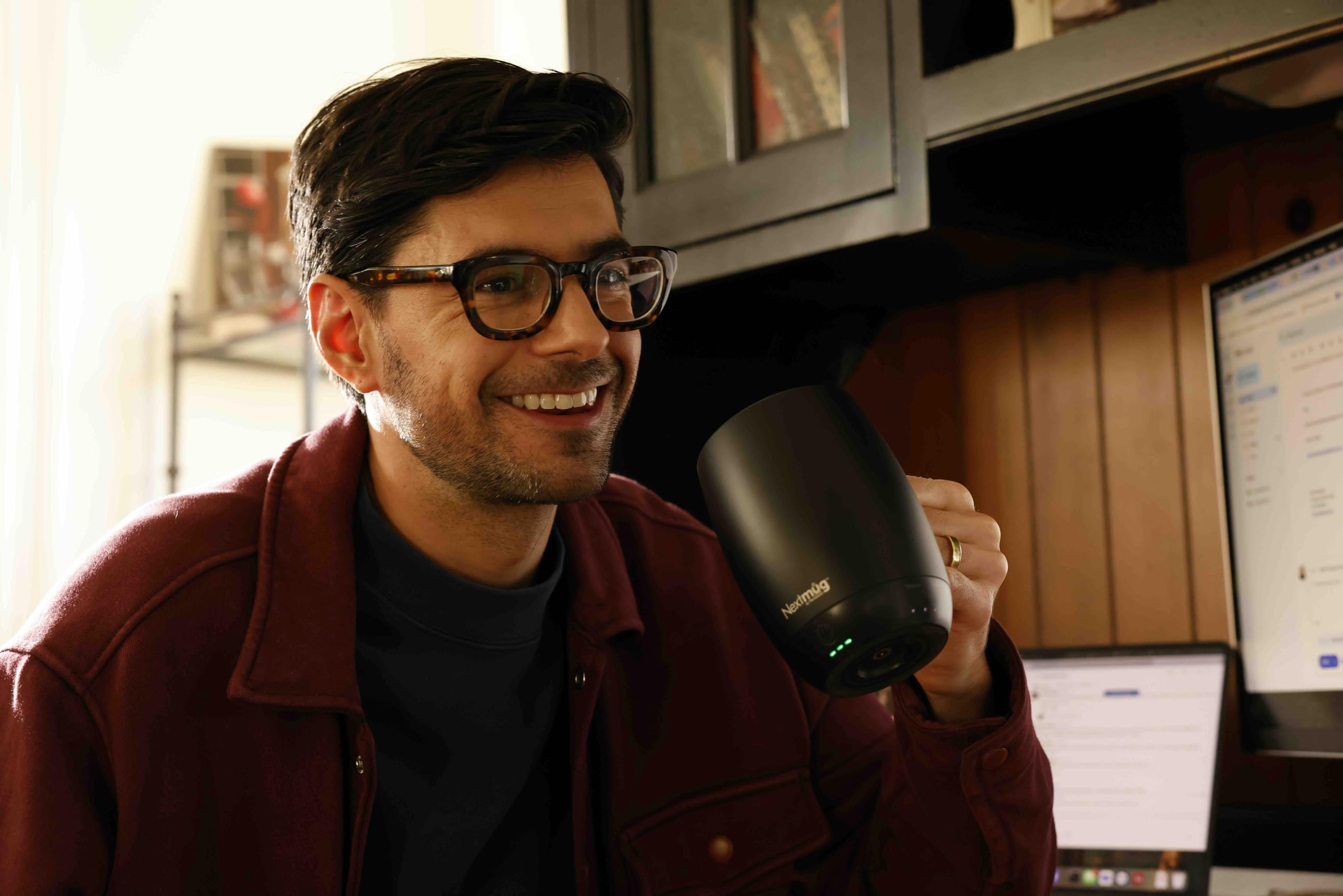 Nextmug Plus (Burgundy - 18 oz.) Temperature-Controlled, Self-Heating Mug – No App, Long-Lasting Battery for Work & Study, Great Gift for Coffee Lovers