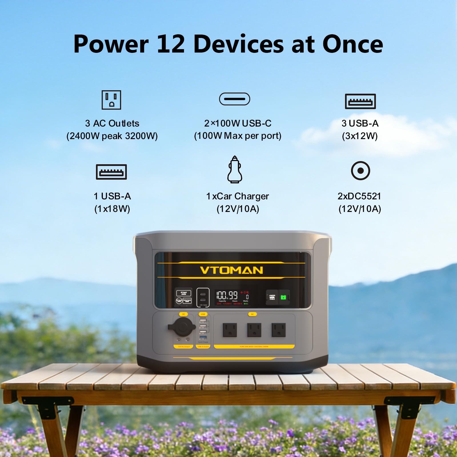 VTOMAN FlashSpeed Pro 3600 Portable Power Station, 3096Wh LFP Battery Solar Generator with 400W Solar Panel, 2Hr Fast AC Charge, 25% Efficient, UPS Home Backup with Wheels, for Outdoor RV Emergency