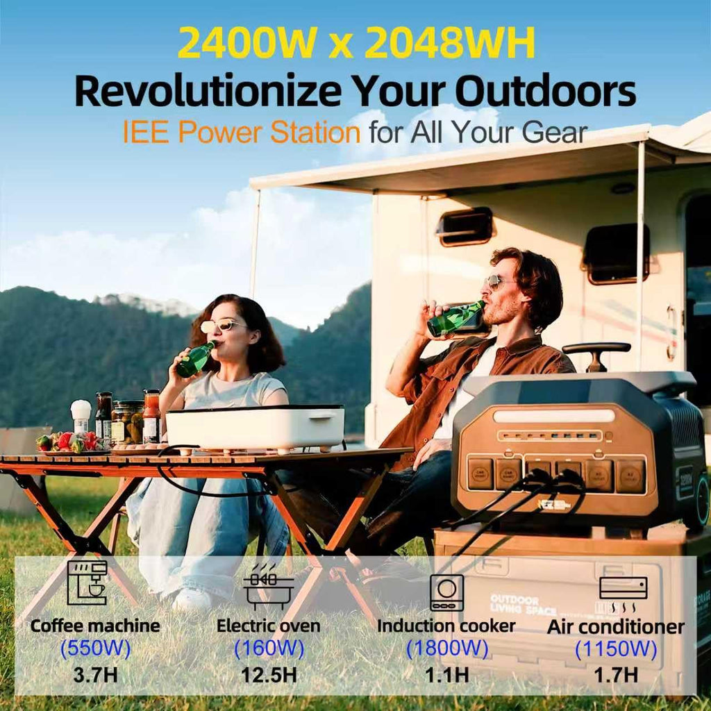 IEE P2400 Portable Solar Generator,2400W 4xAC Outlet(Peak 5000W),1800W 1.2H Fast Charge,2048WH Lifepo4 Battery,5-8MS EPS Switch APP Control Below 30DB Quiet Power Station for Home Backup,RV.Outdoor.