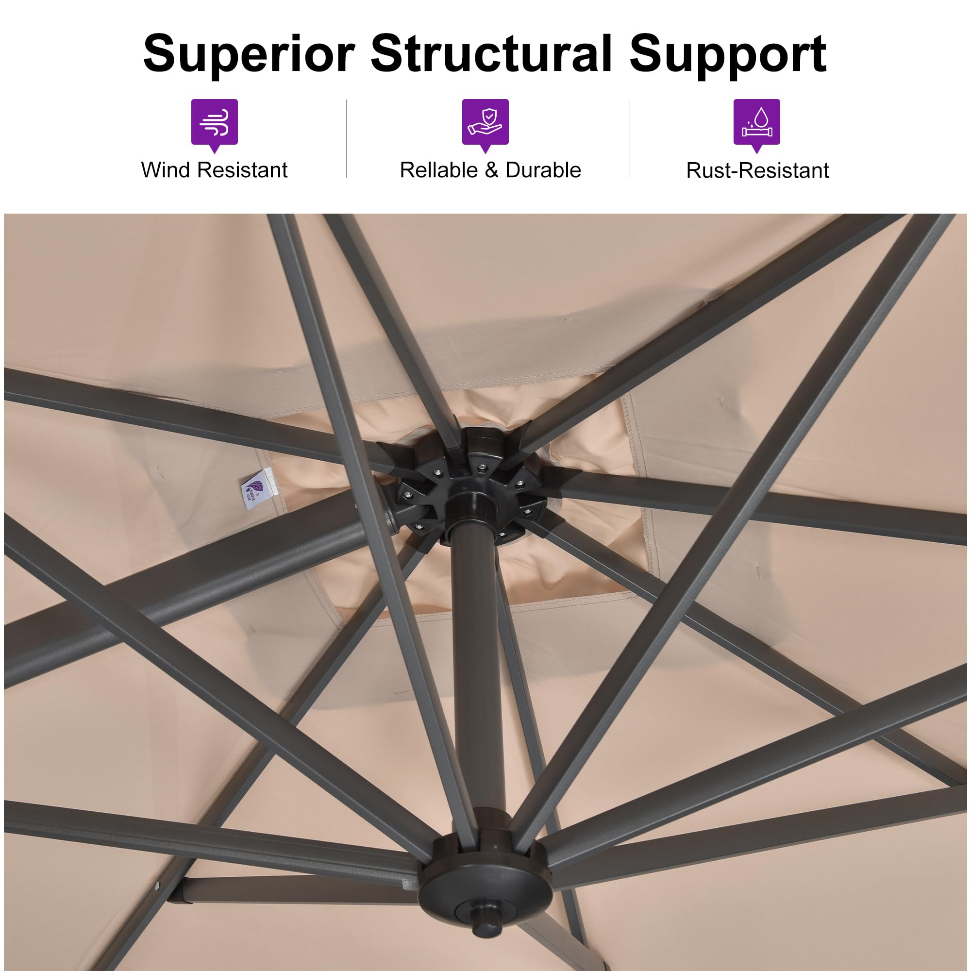 PURPLE LEAF 10 Feet Patio Umbrella Outdoor Cantilever Round Umbrella Aluminum Offset Umbrella with 360-degree Rotation for Garden Deck Pool Patio, Beige