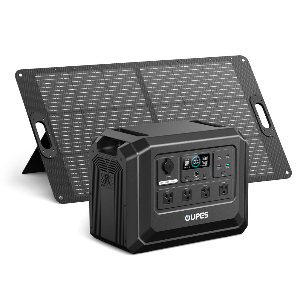 OUPES 2000W Solar Generator Mega 1 Lite with 100W Solar Panel, 1024Wh LiFePO4 Portable Power Station, 0-100% AC Charge in 46 Mins, 140W PD, Solar Kit for Outdoor Camping, Hiking, Tailgating, Emergency