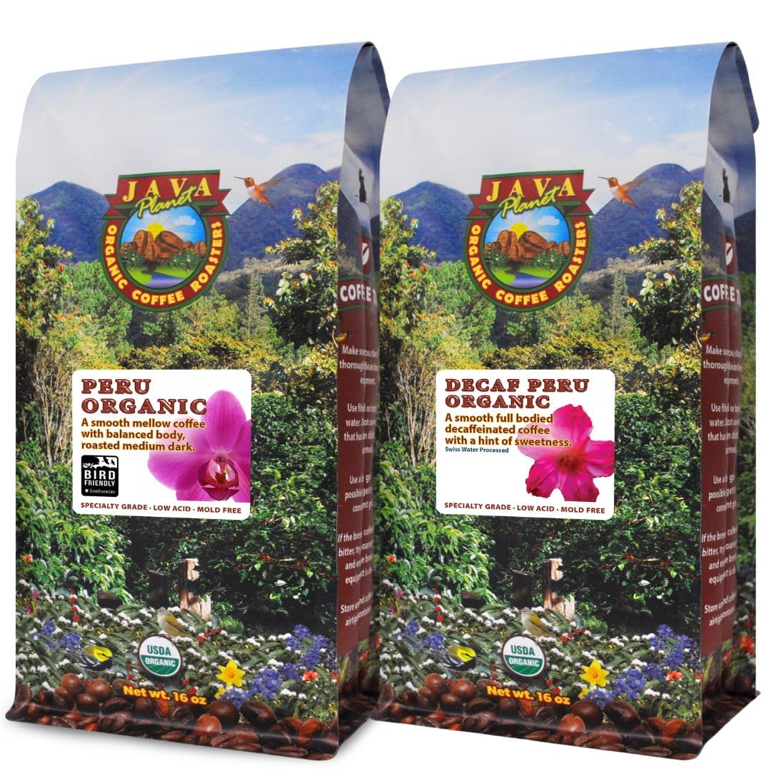 Java Planet Organic Coffee Half Caff Set - Single Origin Peru in Caff & Decaf - Water Processed