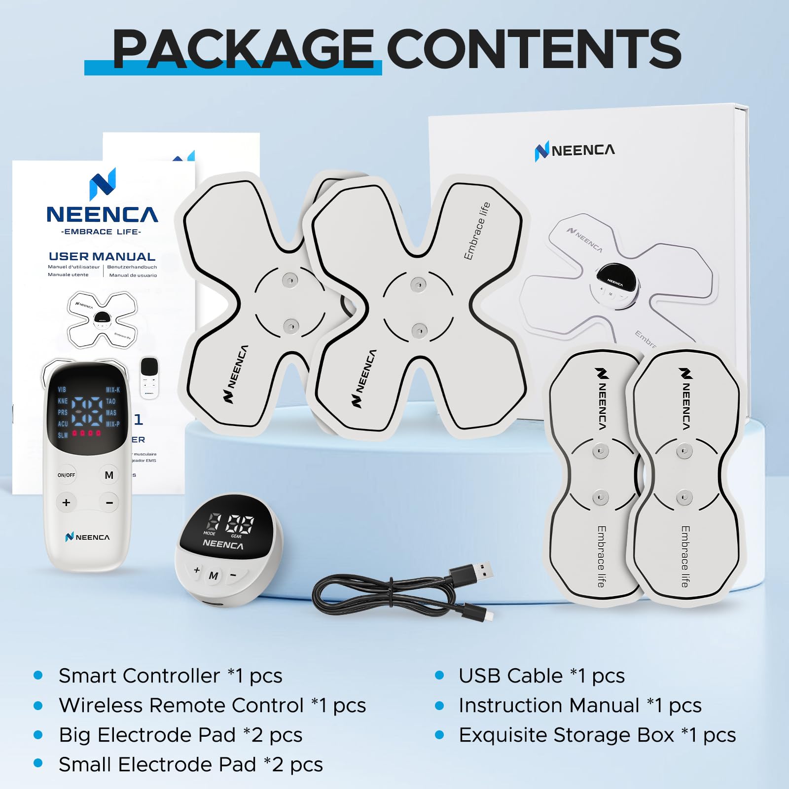 NEENCA Wireless TENS Unit Muscle Stimulator, Smart Rechargeable TENS EMS Muscle Massager for Knee/Shoulder/Back Pain Relief. 4 TENS Pads with Remote Control for Physical Therapy,9 Modes 19 Intensities