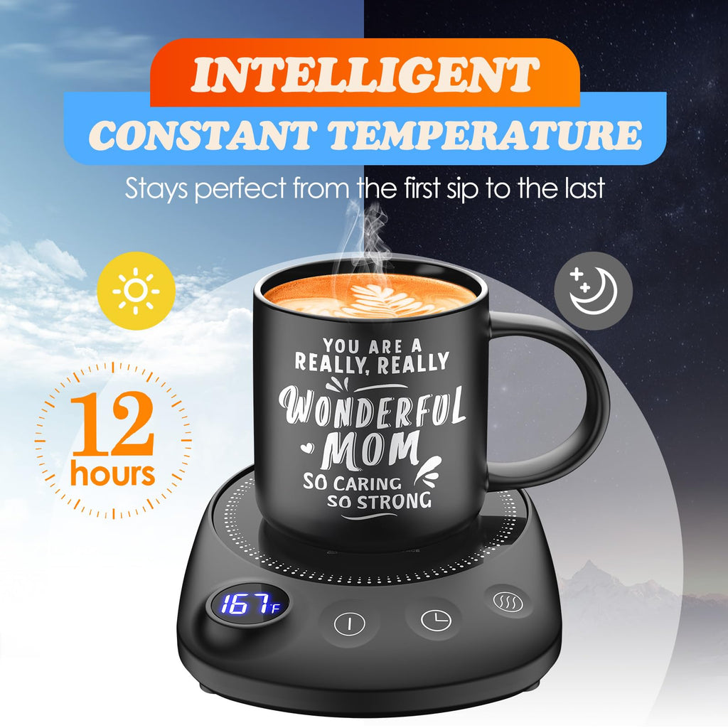 KitchekShop Coffee Mug Warmer - Fastest Heating & Highest Temperature, Coffee Cup Warmer for Desk Auto Shut Off, 4 Temp Settings & 1-12H Timer, Smart Electric Beverage Warmer for Coffee (Glossy Black)