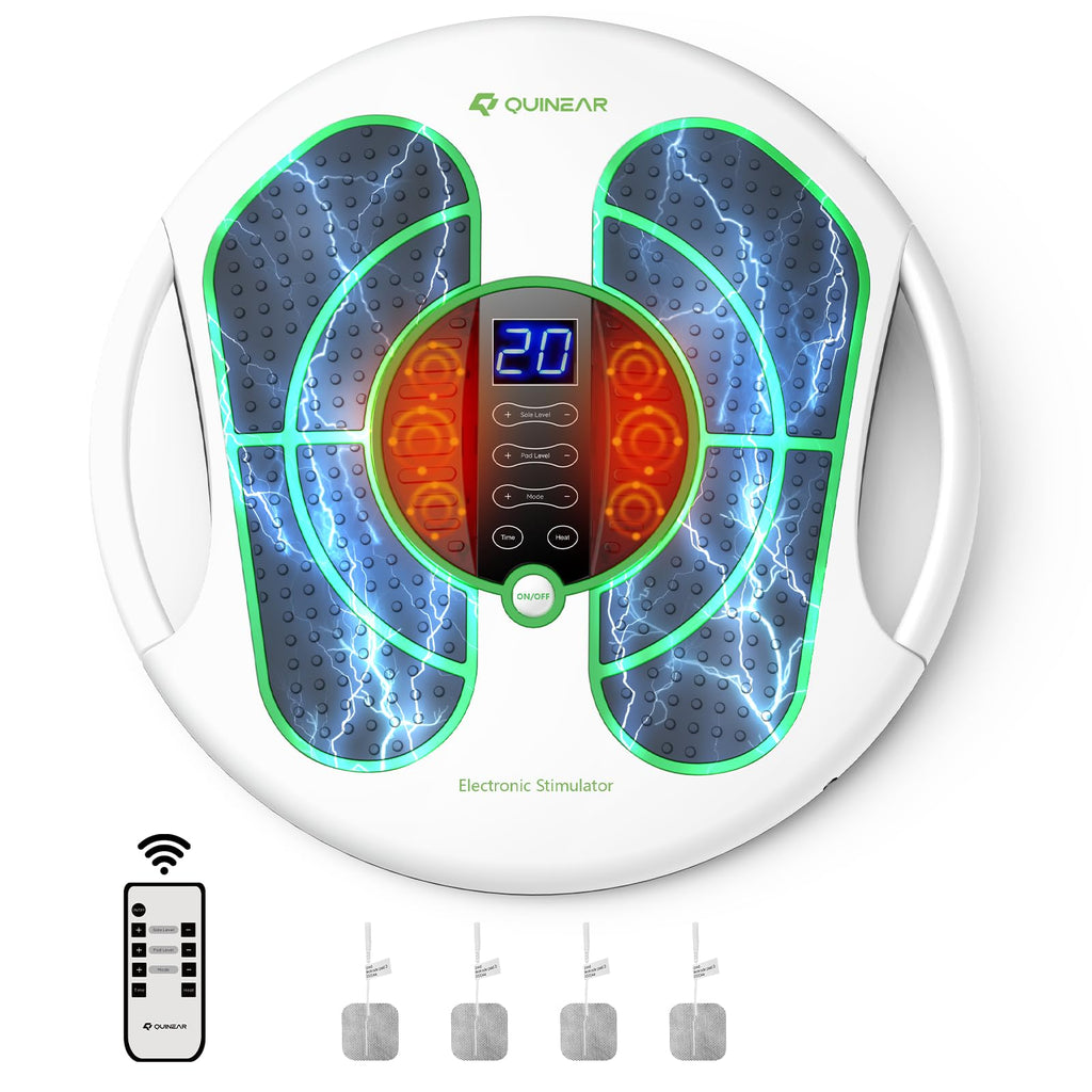 QUINEAR Foot Massager with TENS & EMS for Neuropathy, Foot Stimulator for Pain Relief and Circulation, Nerve Muscle Massager with Remote Control, Relieve Swelling and RLS