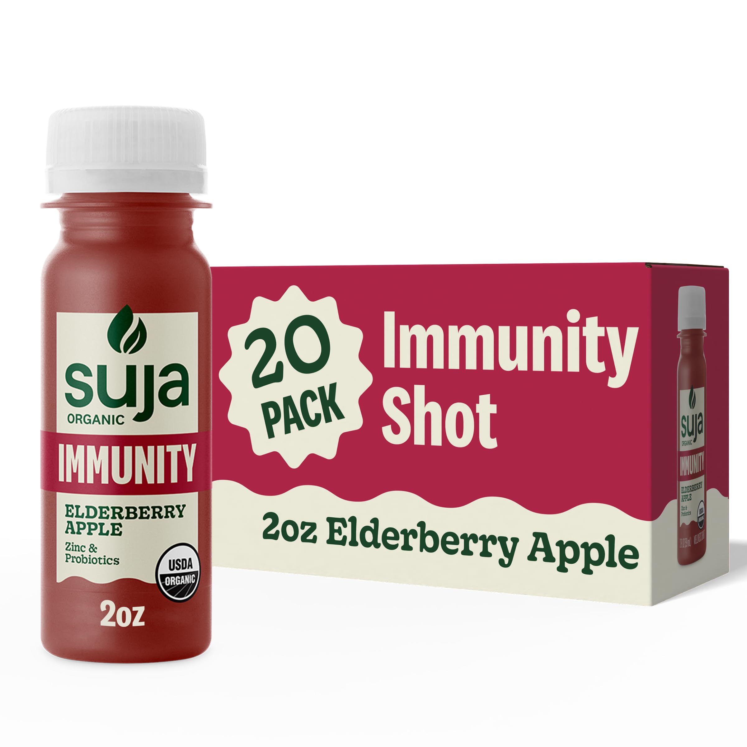 Suja Organic Immunity Elderberry Shot with Turmeric and Ginger | Immunity Boost & Support | Functional Shots | Cold-Pressed Juice with Live Probiotics | Plant-Based & Gluten-Free (20 Pack)