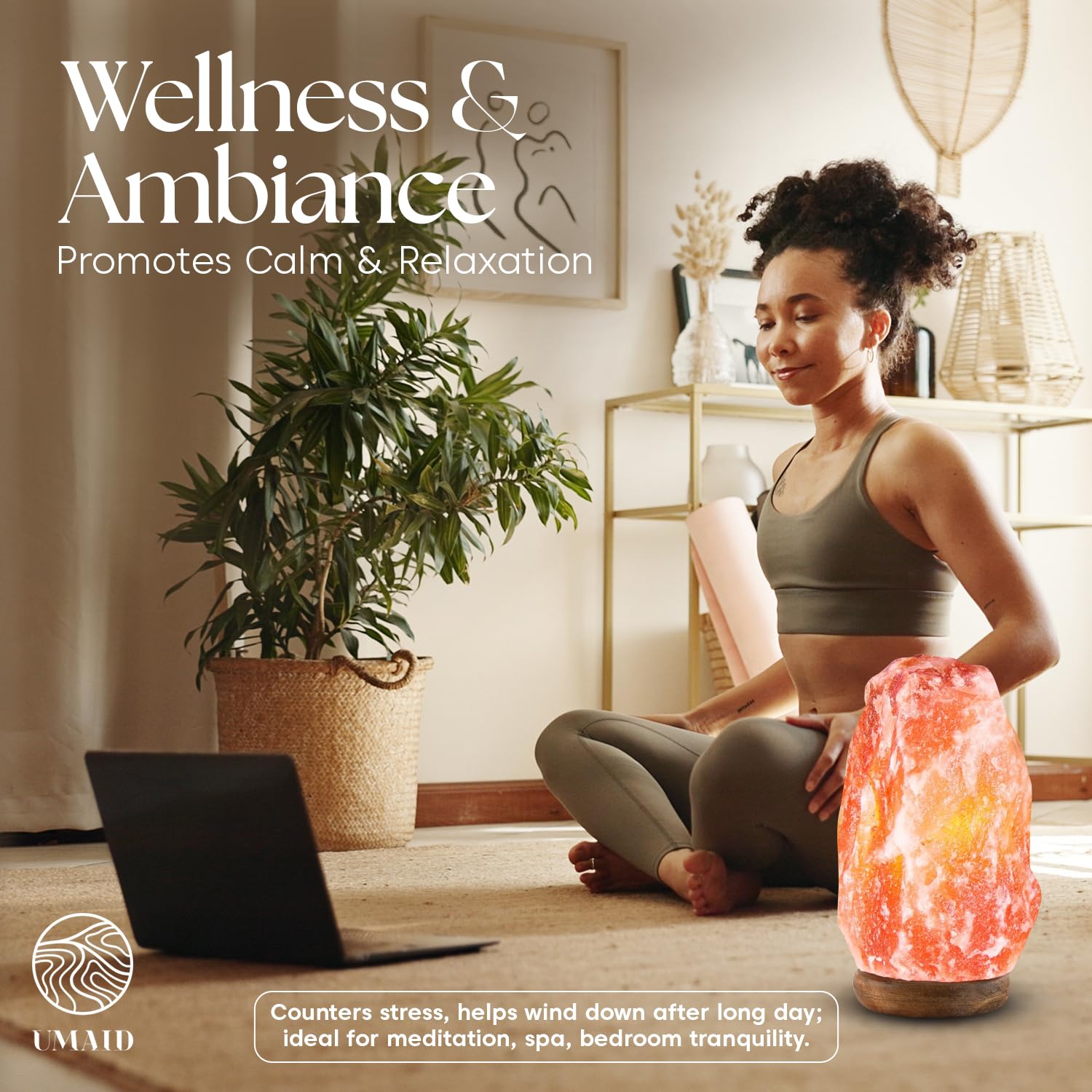 UMAID Himalayan Salt Lamp 8–10" (7–11 lb) – Dimmable Pink Rock Salt Lamp with Wooden Base & Night Light Bulb – Mothers Day Gifts for Mom, Relaxation Lamp, Bedroom Decor, Spa Ambiance