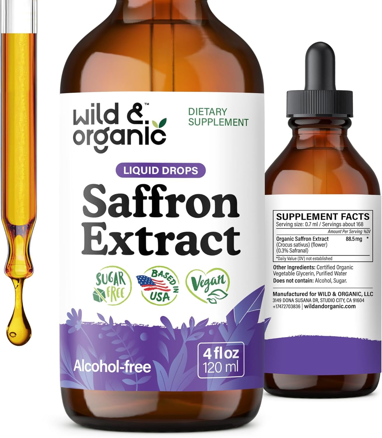 Saffron Supplements 88.5 Mg - Mood, Focus & Eye Support - Saffron Extract Liquid Drops - Add to Tea - 5-Month Supply - Crocus Sativus Herb - Vegan, Sugar & Alcohol-Free Tincture - 4 Oz