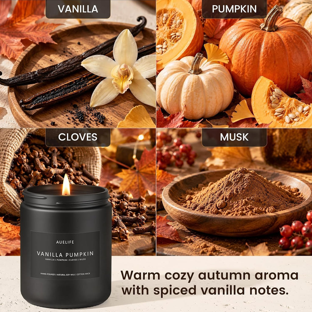 Fall Candle, Vanilla Pumpkin Scented for Home, Soy Wax