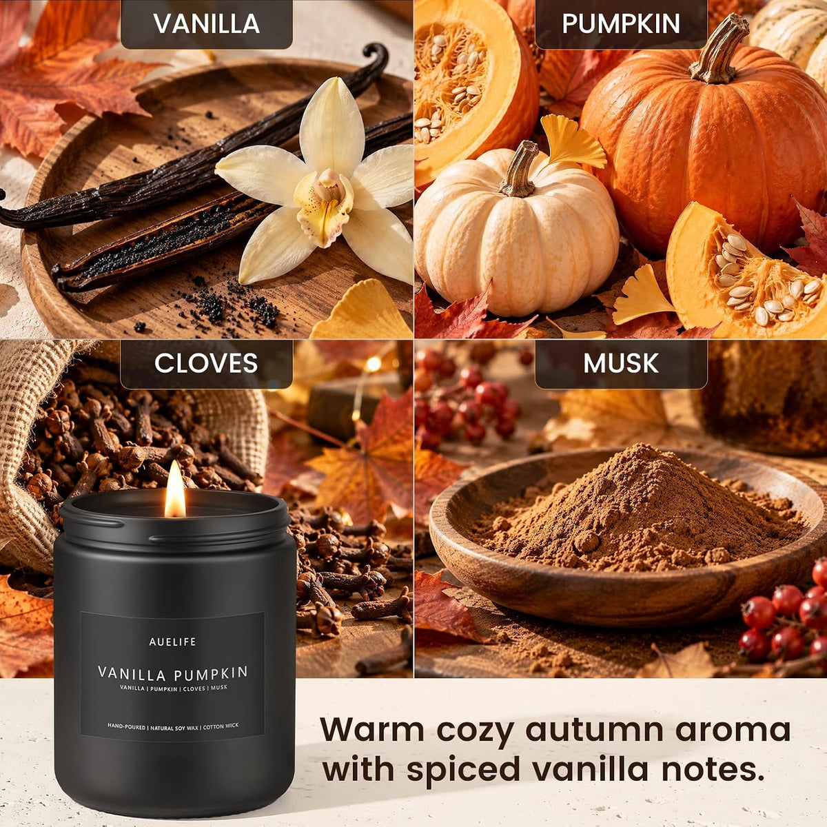 Fall Candle, Vanilla Pumpkin Scented for Home, Soy Wax