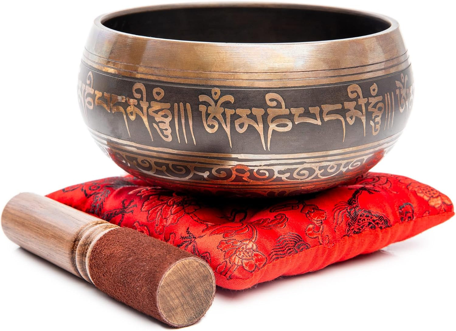 Premium Tibetan Singing Bowl Set – Handmade in Nepal Sound & Meditation Bowl – Spiritual Decor for Yoga, Wellness Spaces & Relaxation by  (Brown & Red)