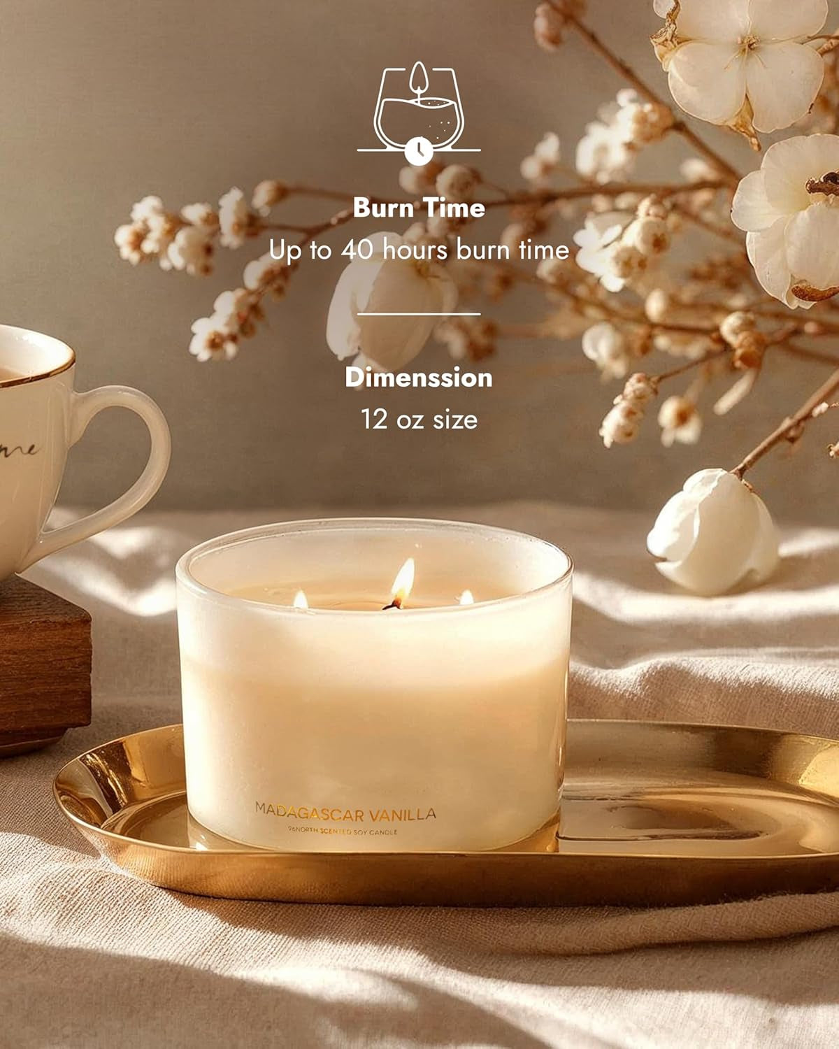Luxury Vanilla Soy Candles | Large 3 Wick Jar Candle | up to 50 Hours Burning Time | 100% Natural Soy Wax | Relaxing Aromatherapy Aesthetic Candle | Housewarming Gift for Men and Women