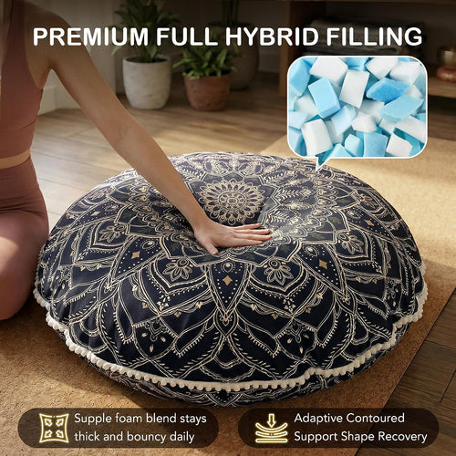 32-Inch Meditation Cushion, Large Floor Pillows for Adults, Black