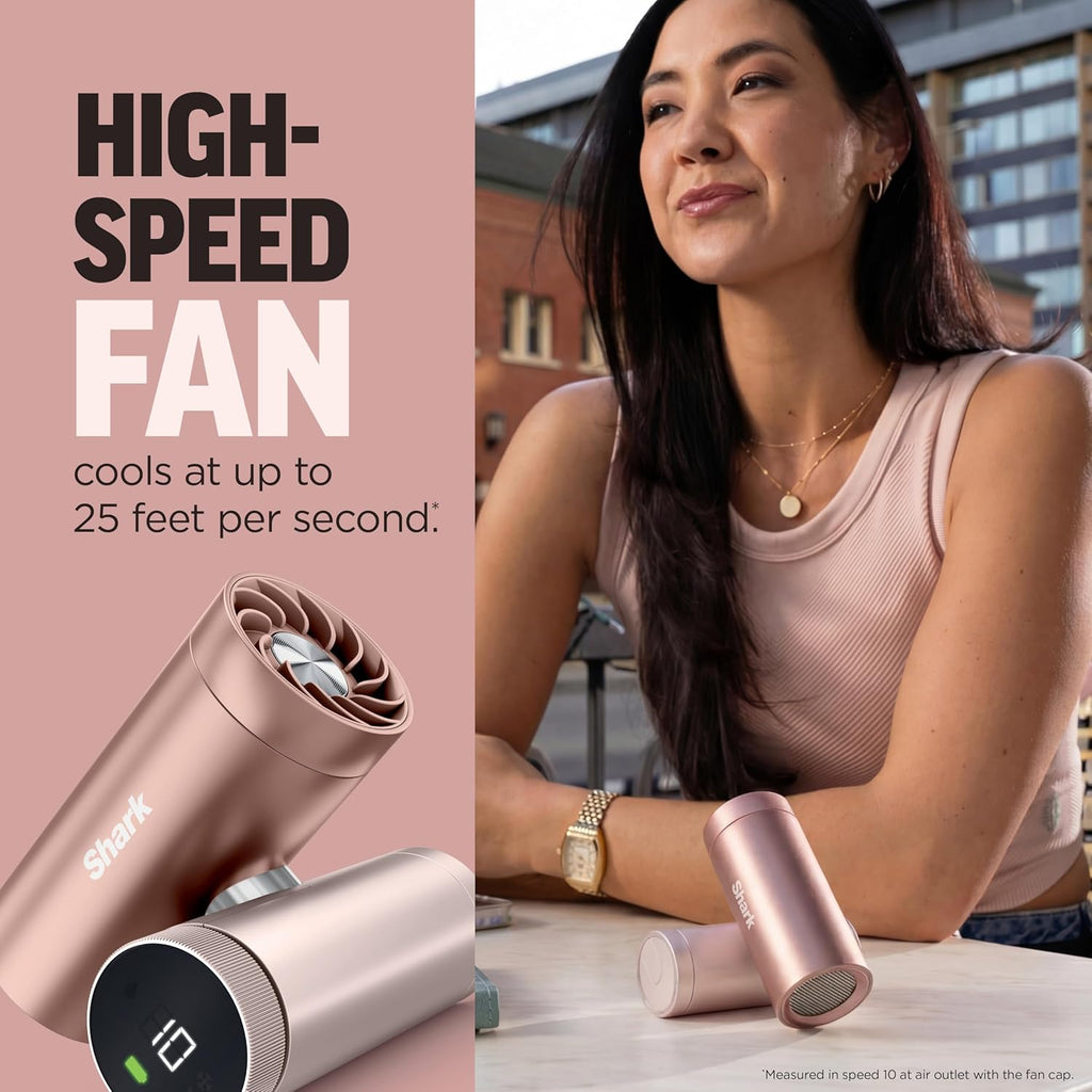 Shark Chillpill – the Only 3-In-1 Personal Cooling System with Fan, Instachill Cooling Plate & Dry-Touch Mist – Portable, Handheld, Drops Skin Temp up to 16°F, 10 Speeds, Iced Latte, FA022BR
