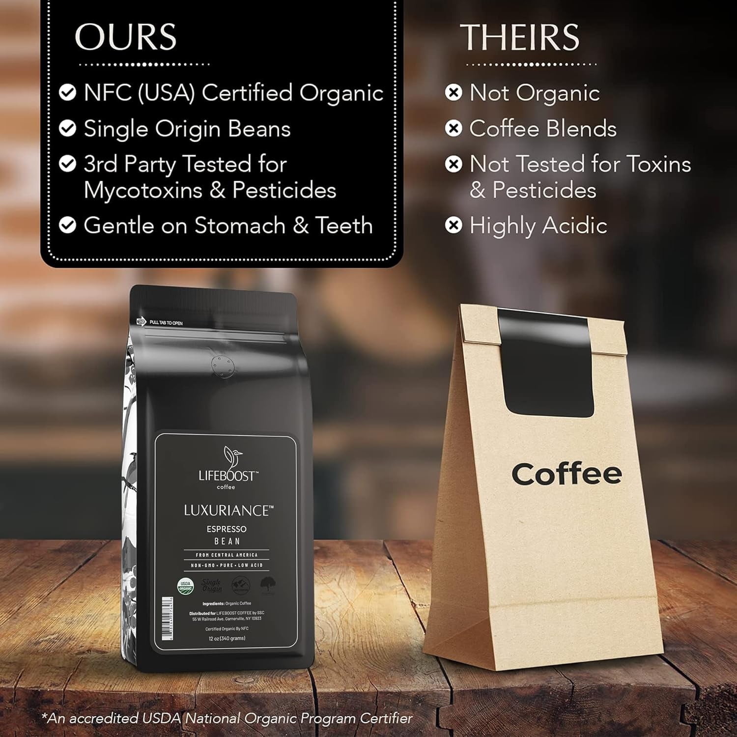 Organic Espresso Whole Bean Coffee - Low Acid Espresso Coffee, Non-Gmo, USDA Organic, Single Origin, Third-Party Tested for Mycotoxins & Pesticides - 12 Oz Bag