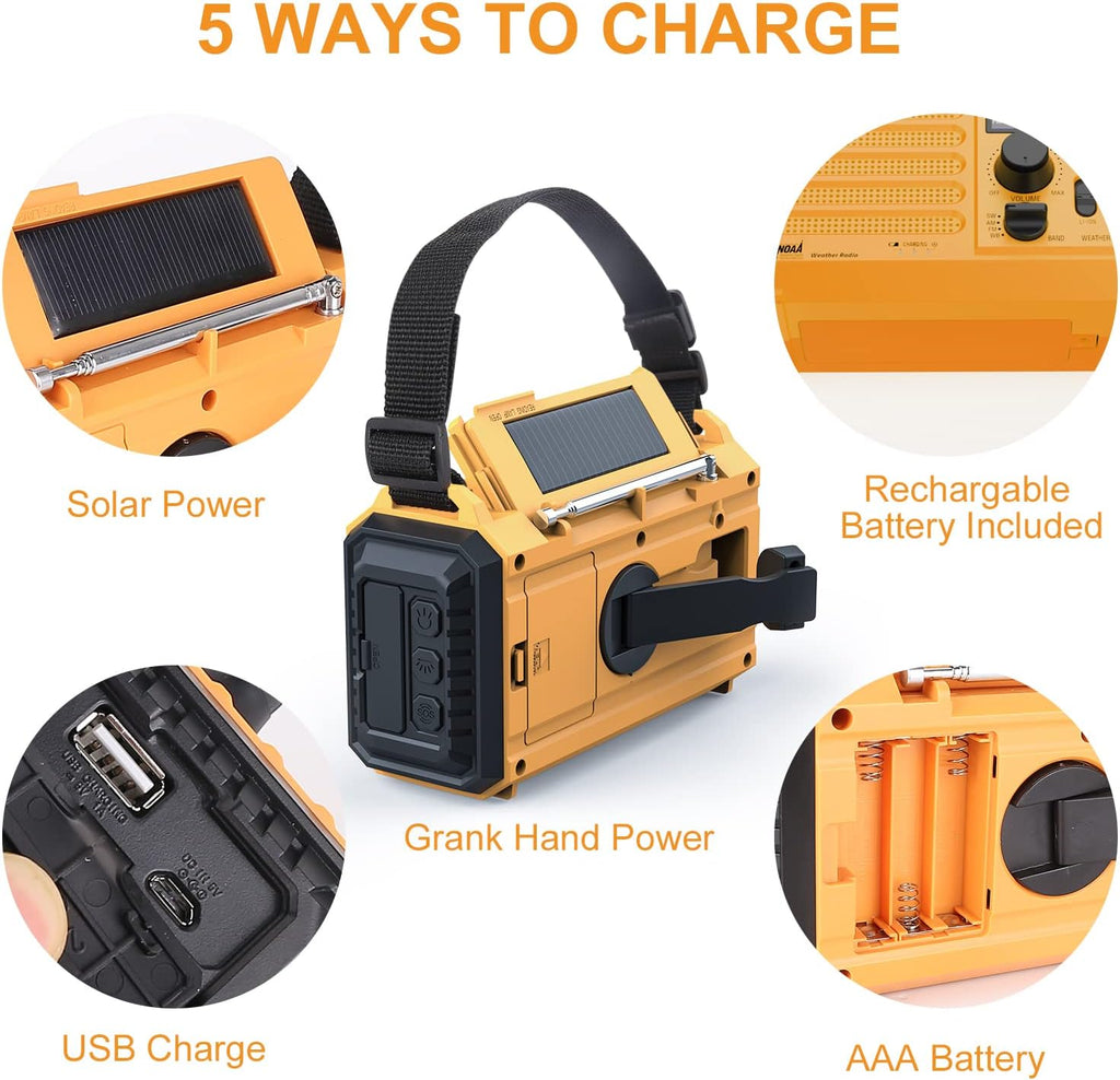 Weather Radio, 5000Mah/18500Mwh NOAA Weather Radio, Solar Hand Crank Emergency Radio with AM/FM/SW/NOAA Weather Alert, Flashlight, Reading Lamp, Cell Phone Charger and SOS Siren