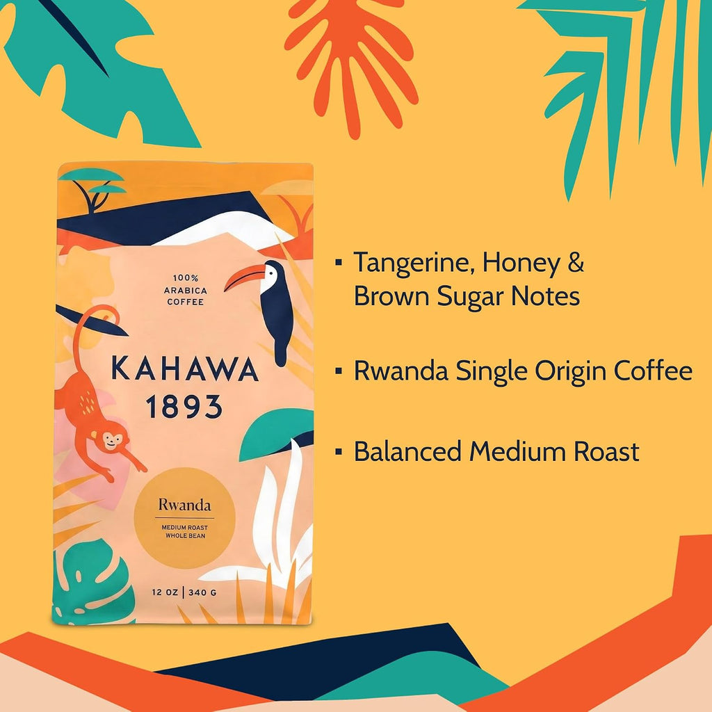 (Limited Edition) Whole Bean Coffee Medium Roast Rwanda 12 Oz - as Seen on Shark Tank, High Antioxidants, 100% Arabica, Naturally Sweet Specialty Coffee, Organically Grown, Ethically & Sustainably Sourced